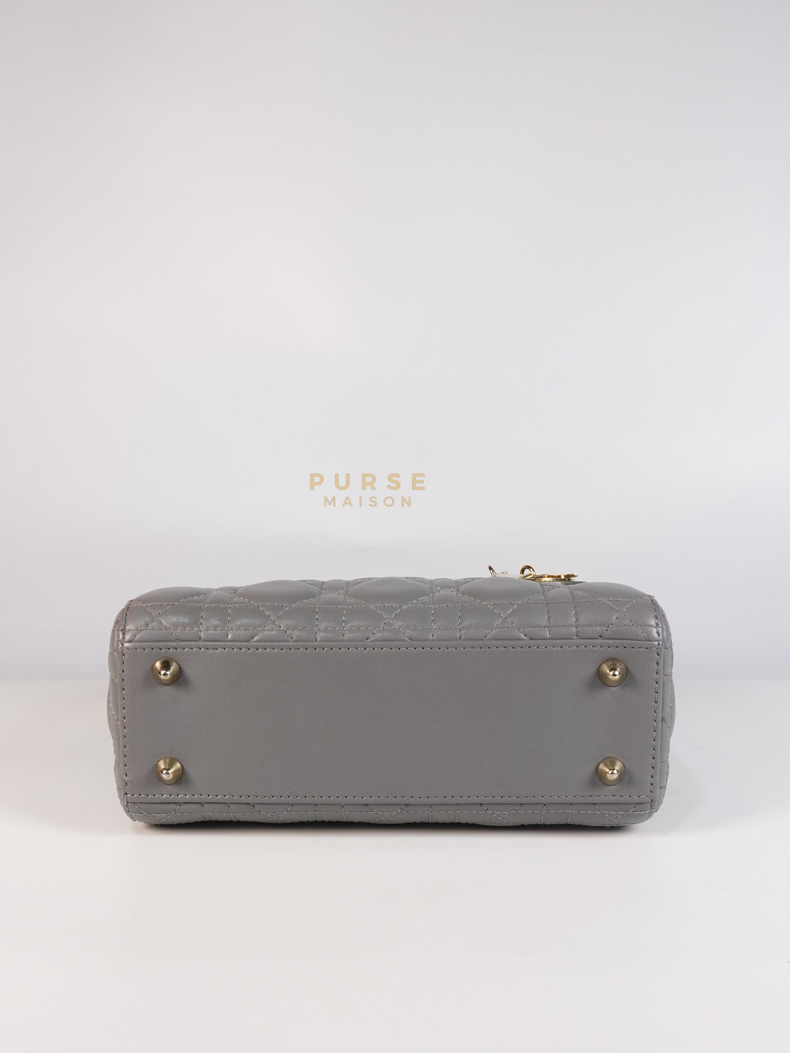Lady Dior ABC Small in Gray Quilted Cannage Lambskin Leather & Gold Hardware | Purse Maison Luxury Bags Shop