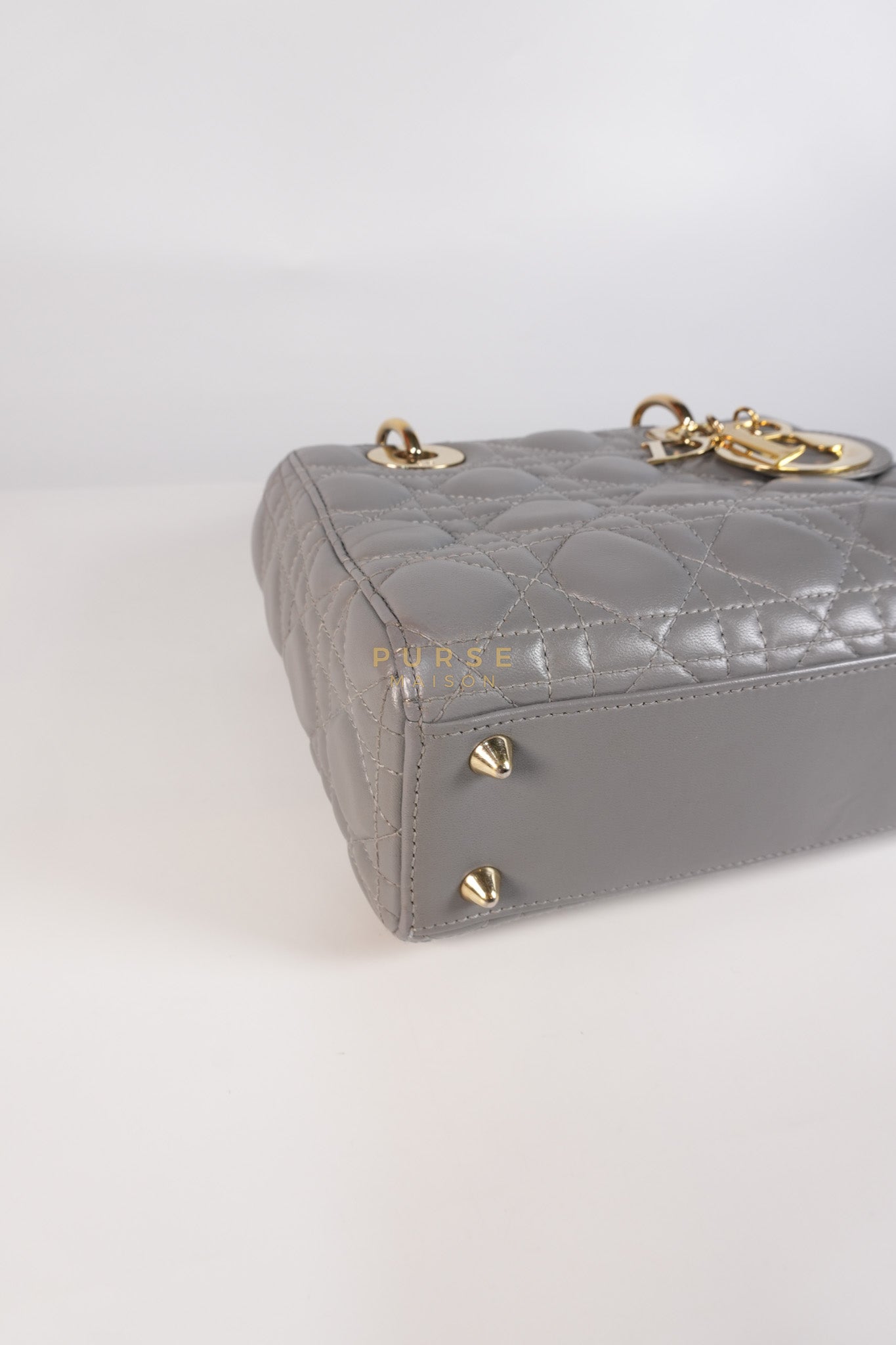 Lady Dior ABC Small in Gray Quilted Cannage Lambskin Leather & Gold Hardware | Purse Maison Luxury Bags Shop