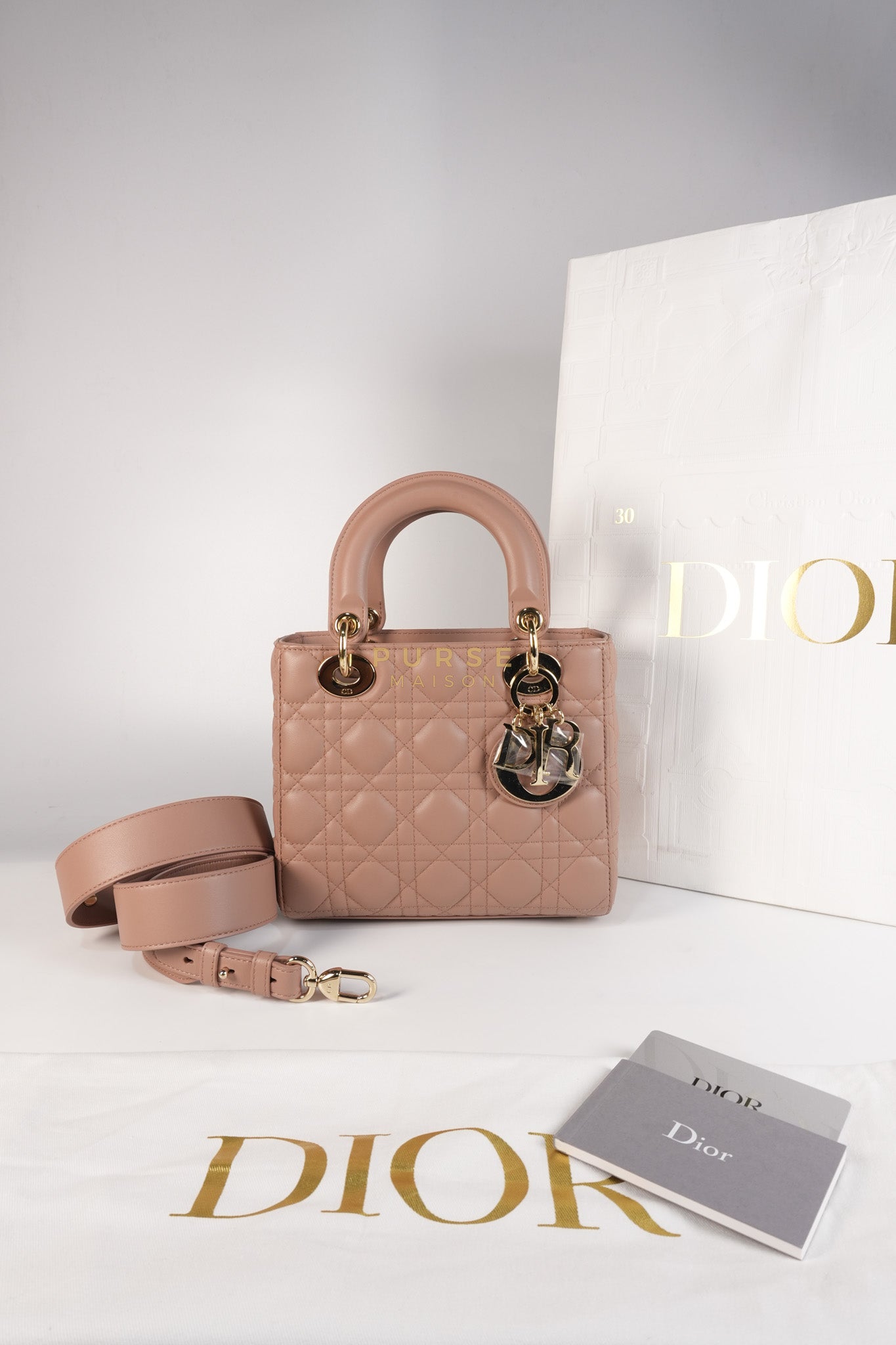 Lady Dior ABCDior Blush Pink in Lambskin Leather and Light Gold Hardware | Purse Maison Luxury Bags Shop