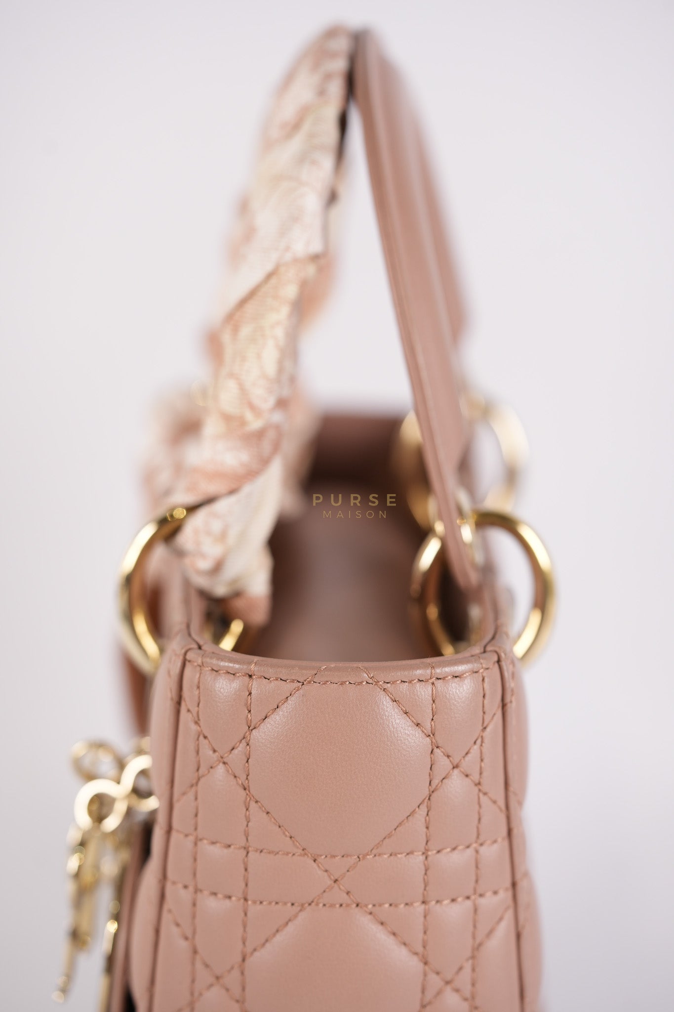 Lady Dior ABCDior Small in Blush Pink Cannage Lambskin Leather Light Gold Hardware | Purse Maison Luxury Bags Shop