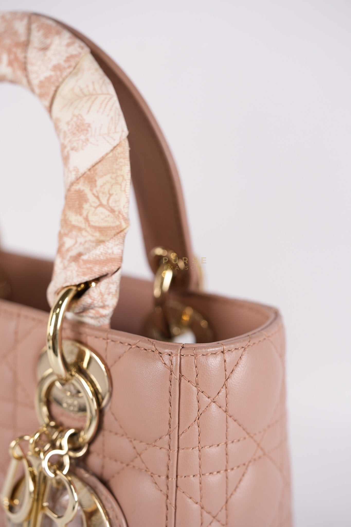Lady Dior ABCDior Small in Blush Pink Cannage Lambskin Leather Light Gold Hardware | Purse Maison Luxury Bags Shop