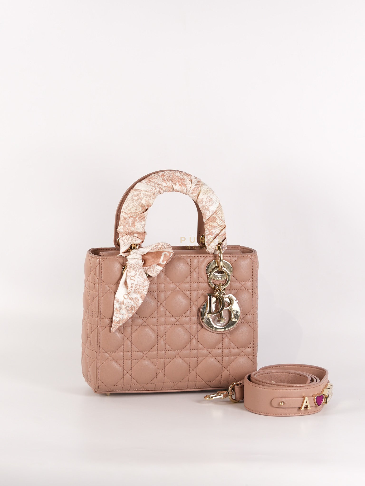 Lady Dior ABCDior Small in Blush Pink Cannage Lambskin Leather Light Gold Hardware | Purse Maison Luxury Bags Shop