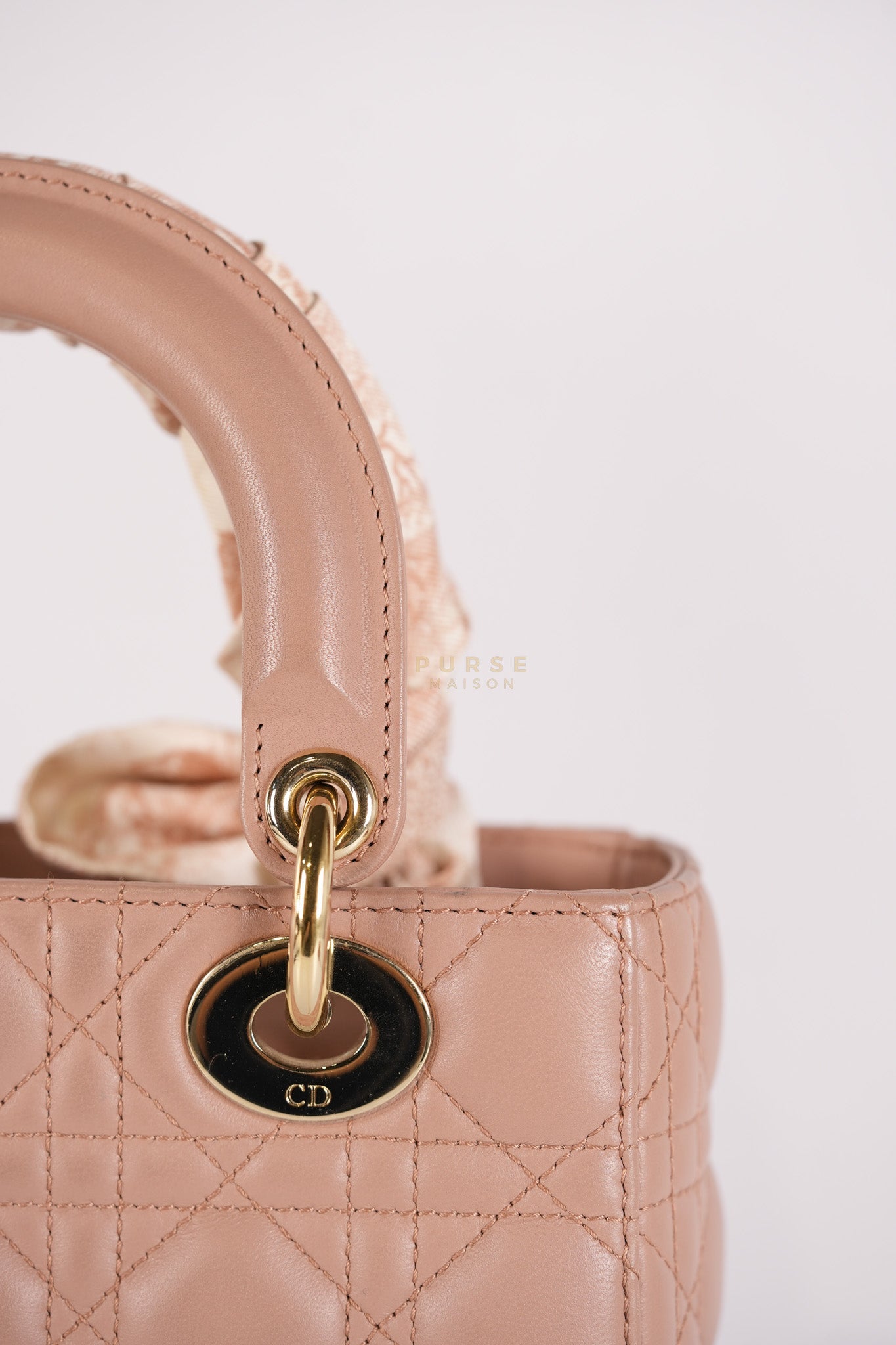 Lady Dior ABCDior Small in Blush Pink Cannage Lambskin Leather Light Gold Hardware | Purse Maison Luxury Bags Shop