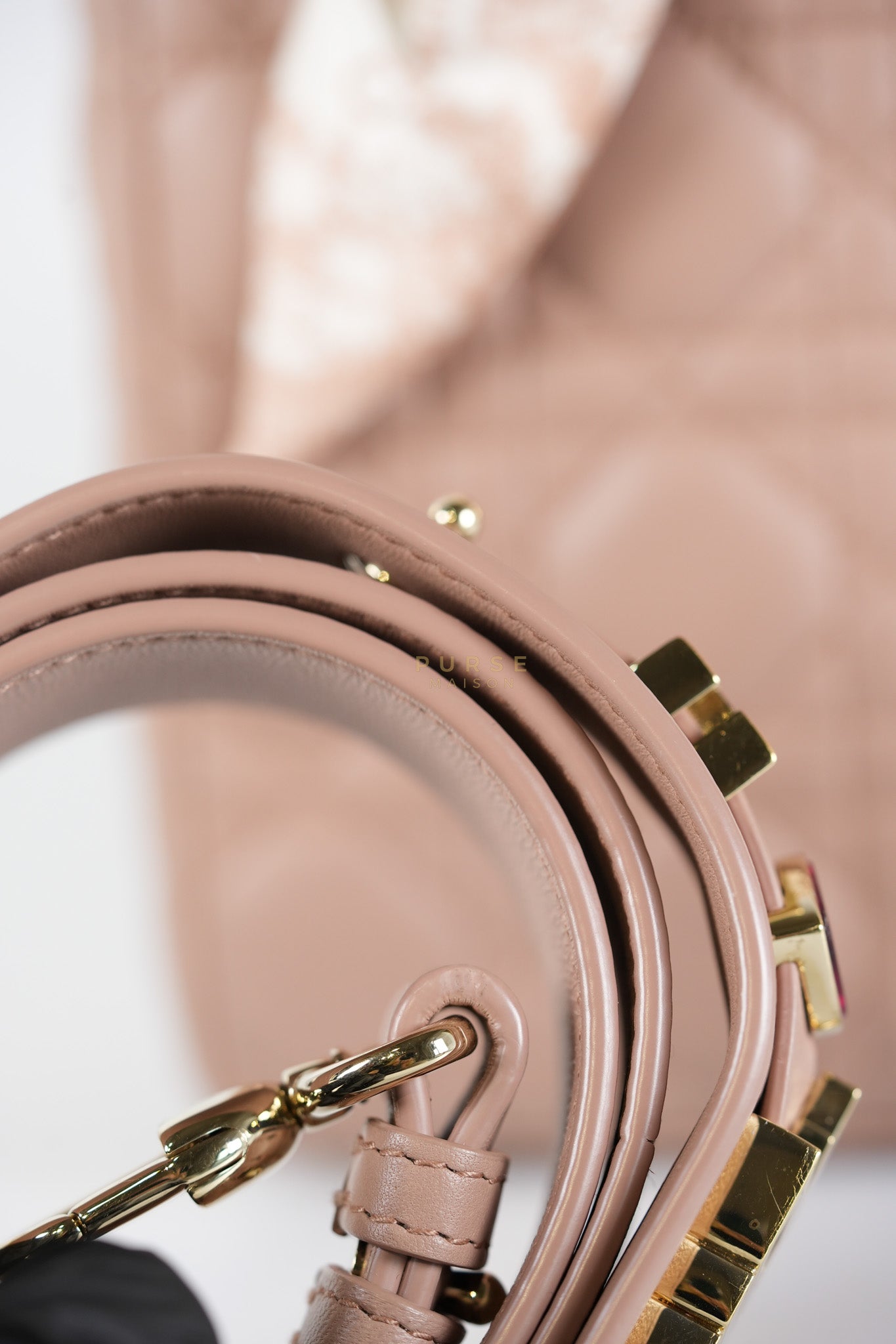 Lady Dior ABCDior Small in Blush Pink Cannage Lambskin Leather Light Gold Hardware | Purse Maison Luxury Bags Shop