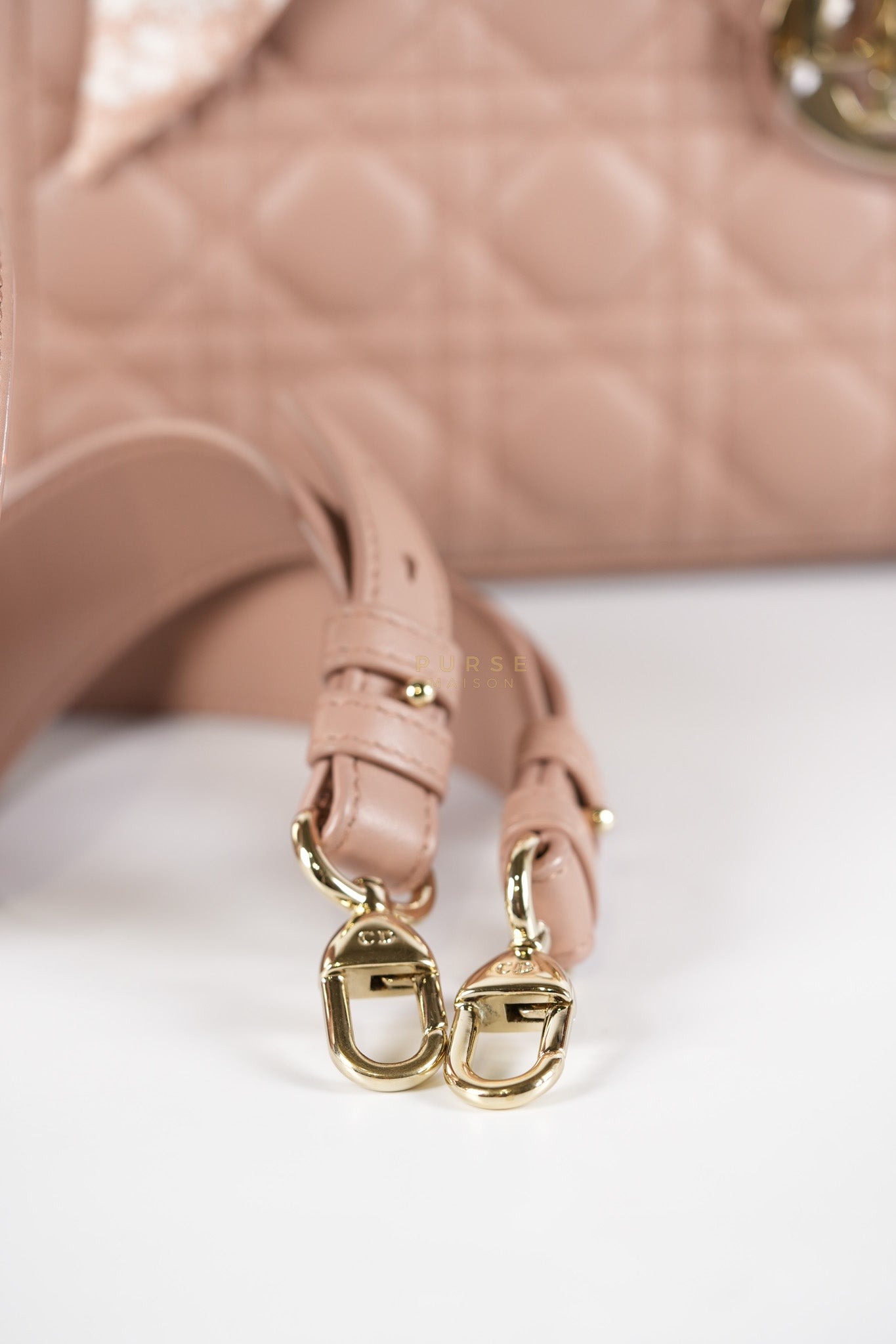 Lady Dior ABCDior Small in Blush Pink Cannage Lambskin Leather Light Gold Hardware | Purse Maison Luxury Bags Shop