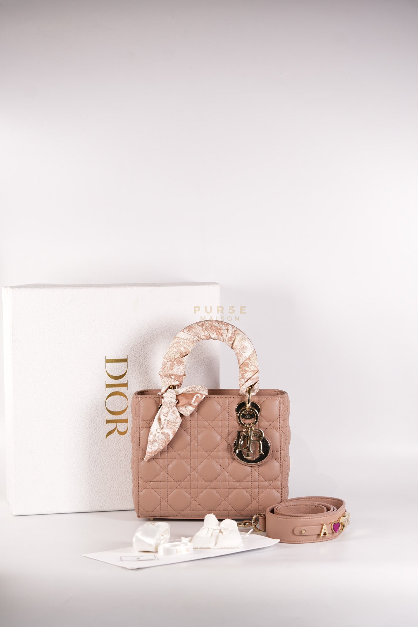 Lady Dior ABCDior Small in Blush Pink Cannage Lambskin Leather Light Gold Hardware | Purse Maison Luxury Bags Shop