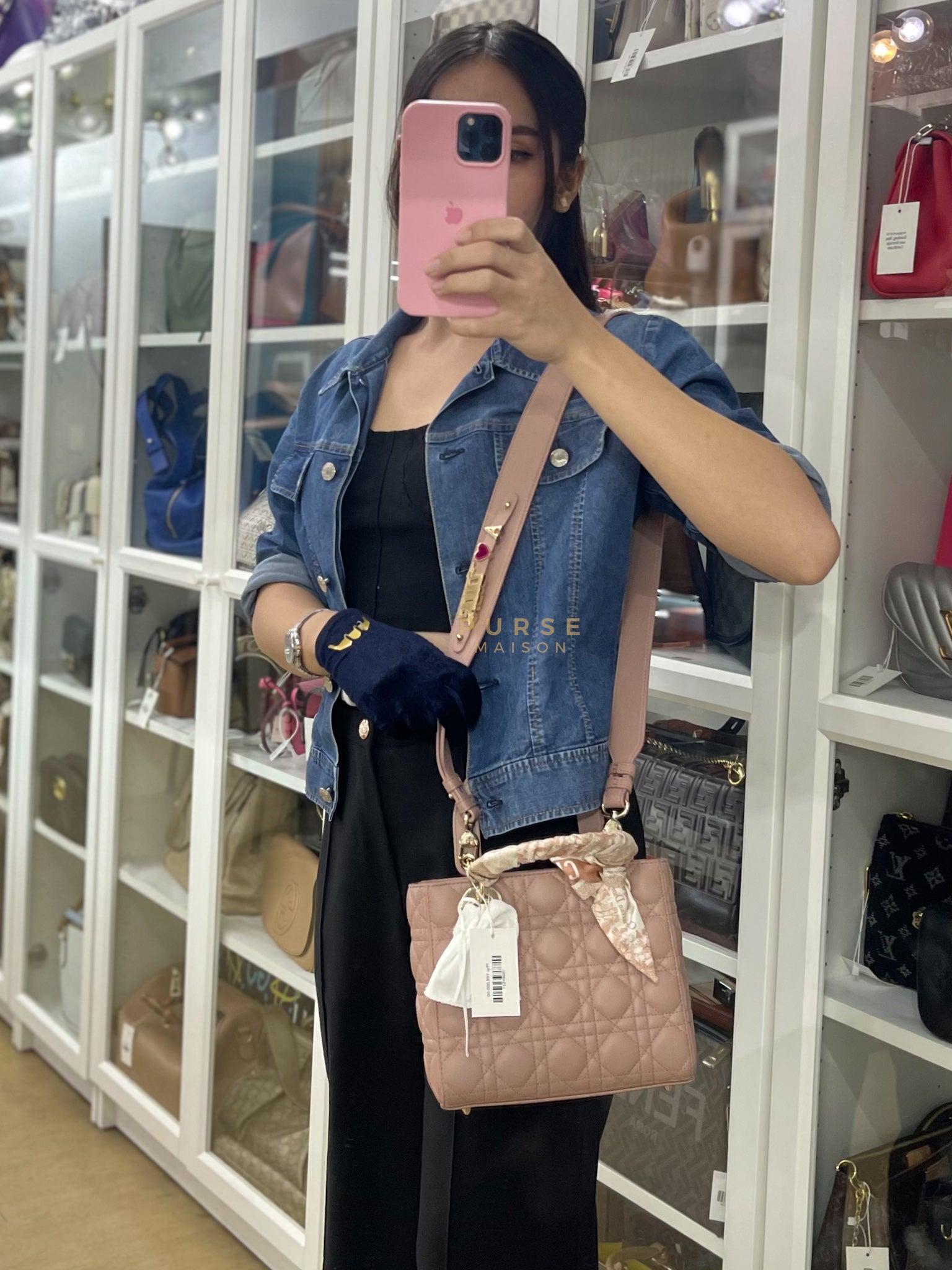 Lady Dior ABCDior Small in Blush Pink Cannage Lambskin Leather Light Gold Hardware | Purse Maison Luxury Bags Shop