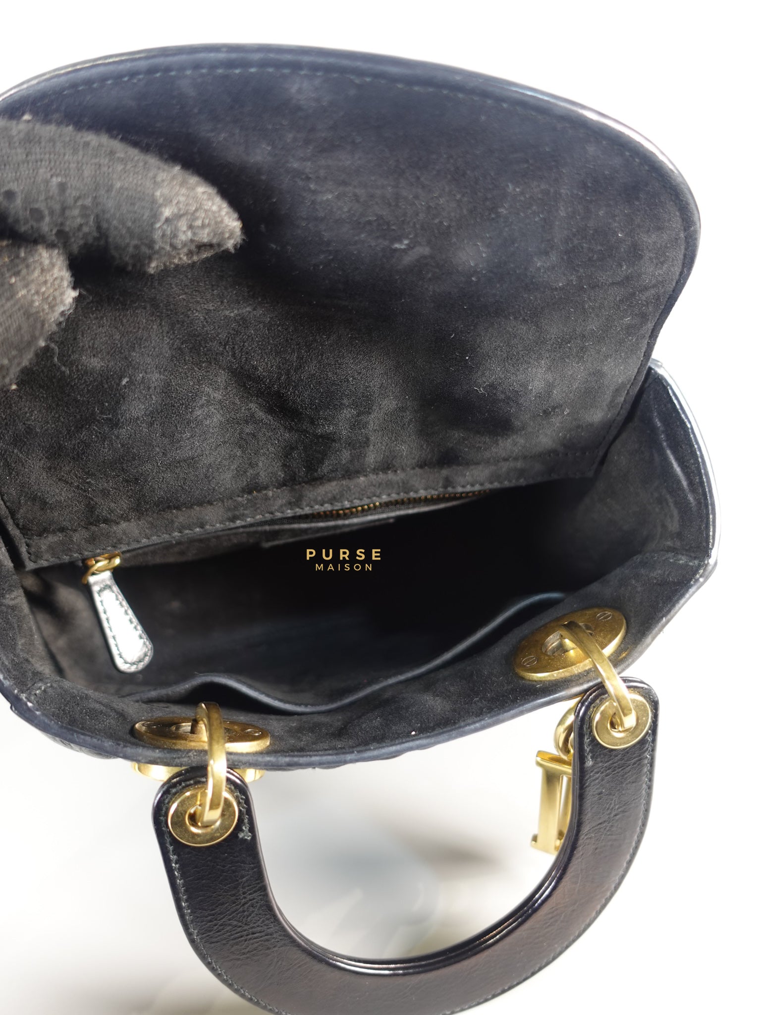 Lady Dior Black Small in Calf Leather Aged Gold Hardware | Purse Maison Luxury Bags Shop