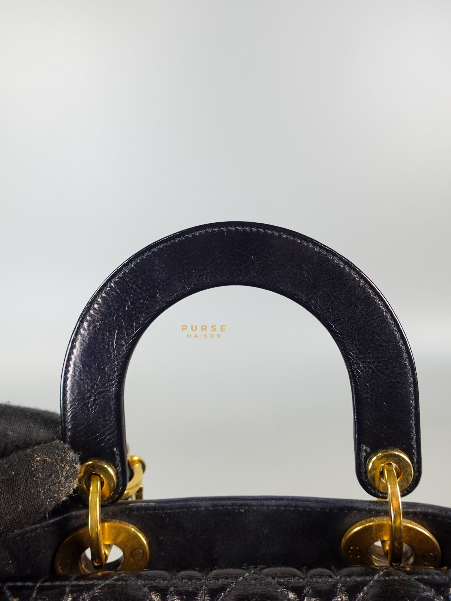 Lady Dior Black Small in Calf Leather Aged Gold Hardware | Purse Maison Luxury Bags Shop