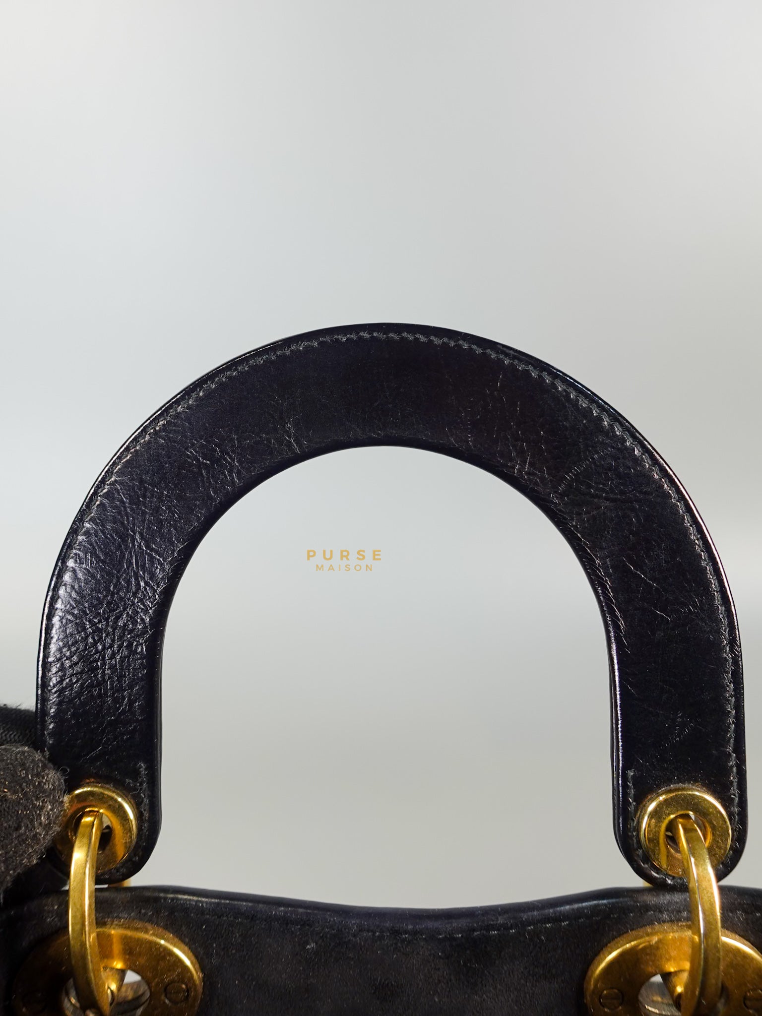 Lady Dior Black Small in Calf Leather Aged Gold Hardware | Purse Maison Luxury Bags Shop