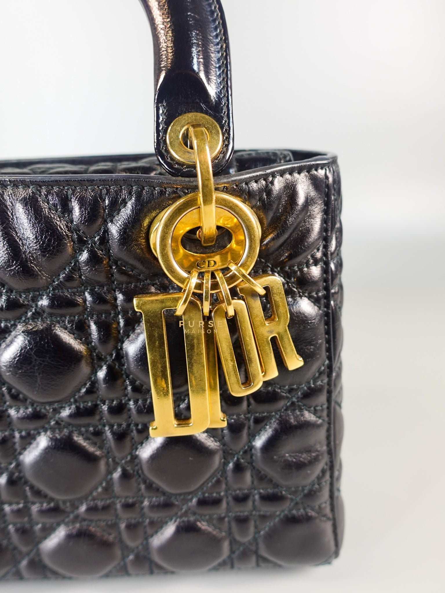 Lady Dior Black Small in Calf Leather Aged Gold Hardware | Purse Maison Luxury Bags Shop