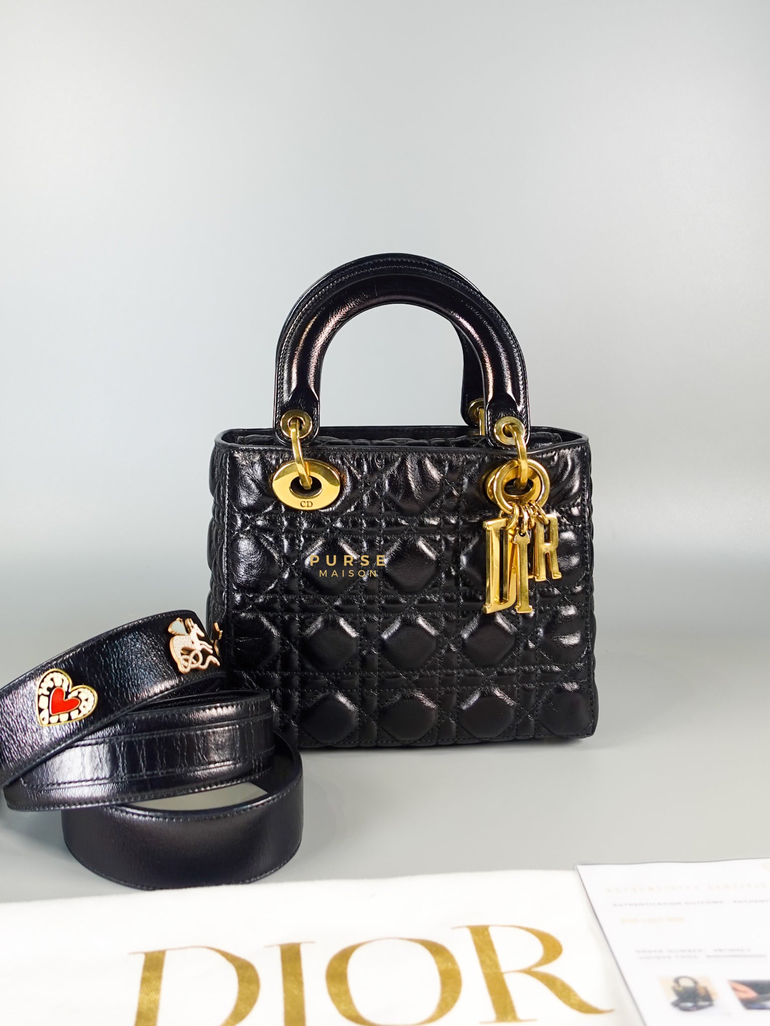 Lady Dior Black Small in Calf Leather Aged Gold Hardware | Purse Maison Luxury Bags Shop