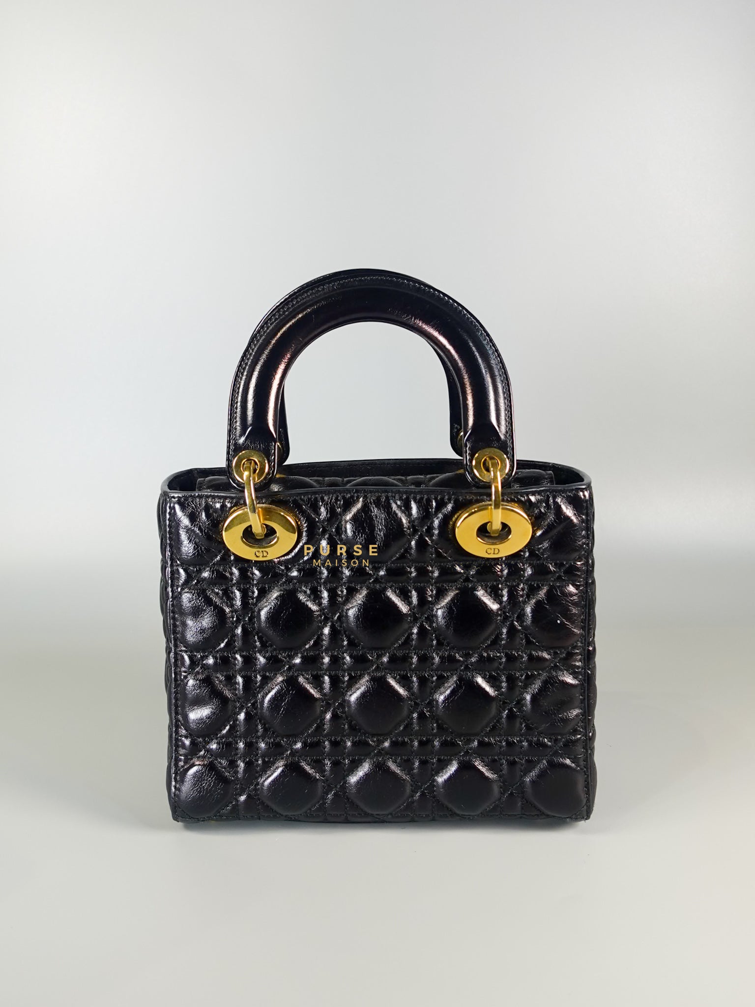 Lady Dior Black Small in Calf Leather Aged Gold Hardware | Purse Maison Luxury Bags Shop