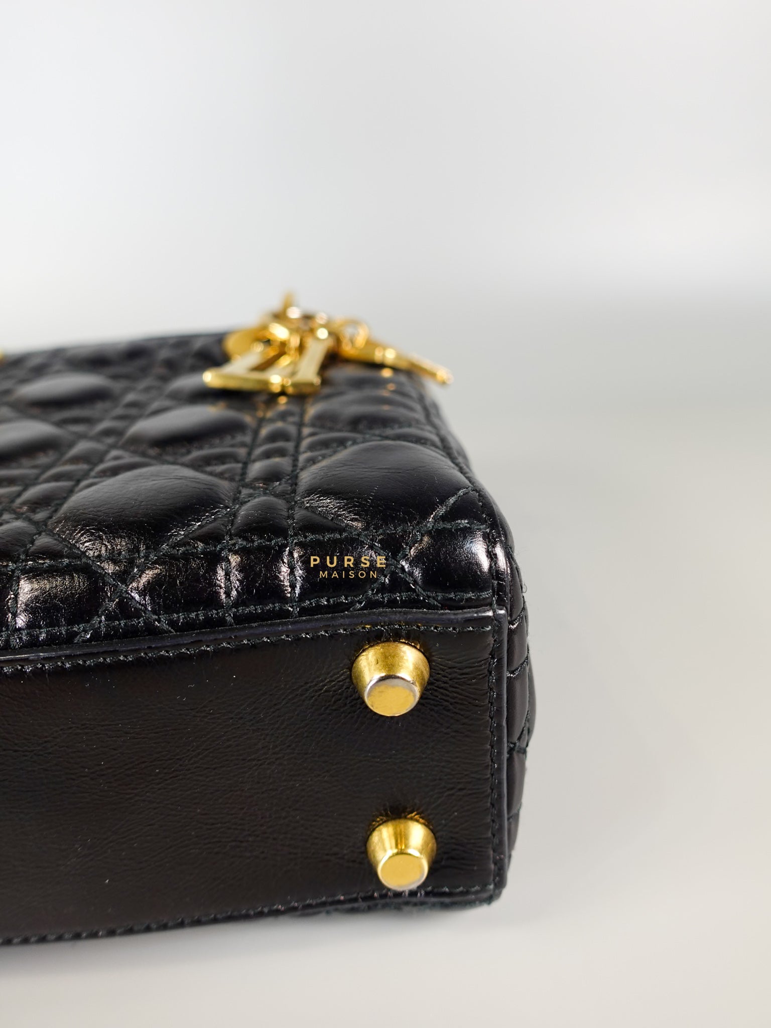 Lady Dior Black Small in Calf Leather Aged Gold Hardware | Purse Maison Luxury Bags Shop