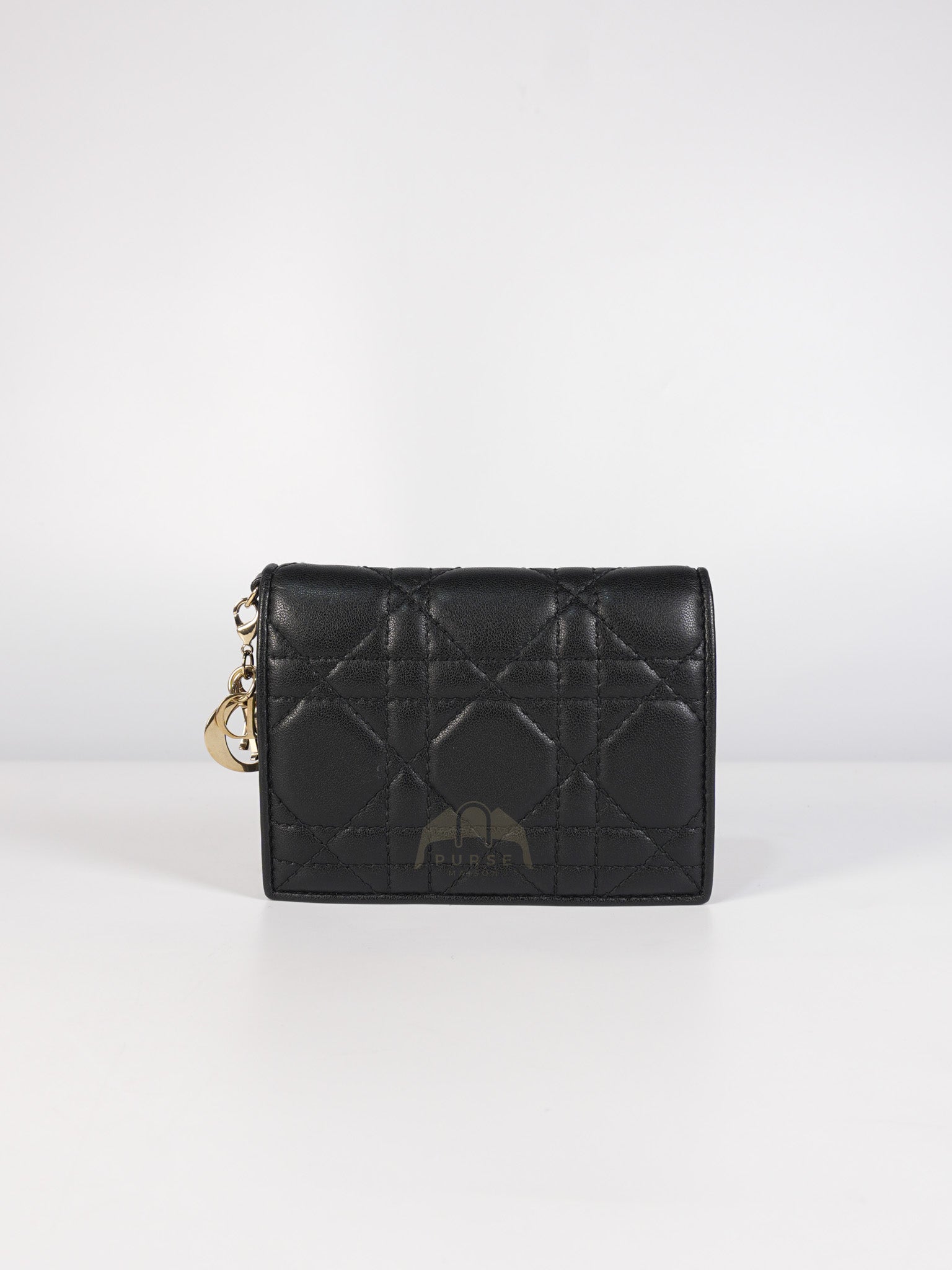 Lady Dior Flap Card Holder in Black Quilted Cannage Lambskin Leather | Purse Maison Luxury Bags Shop