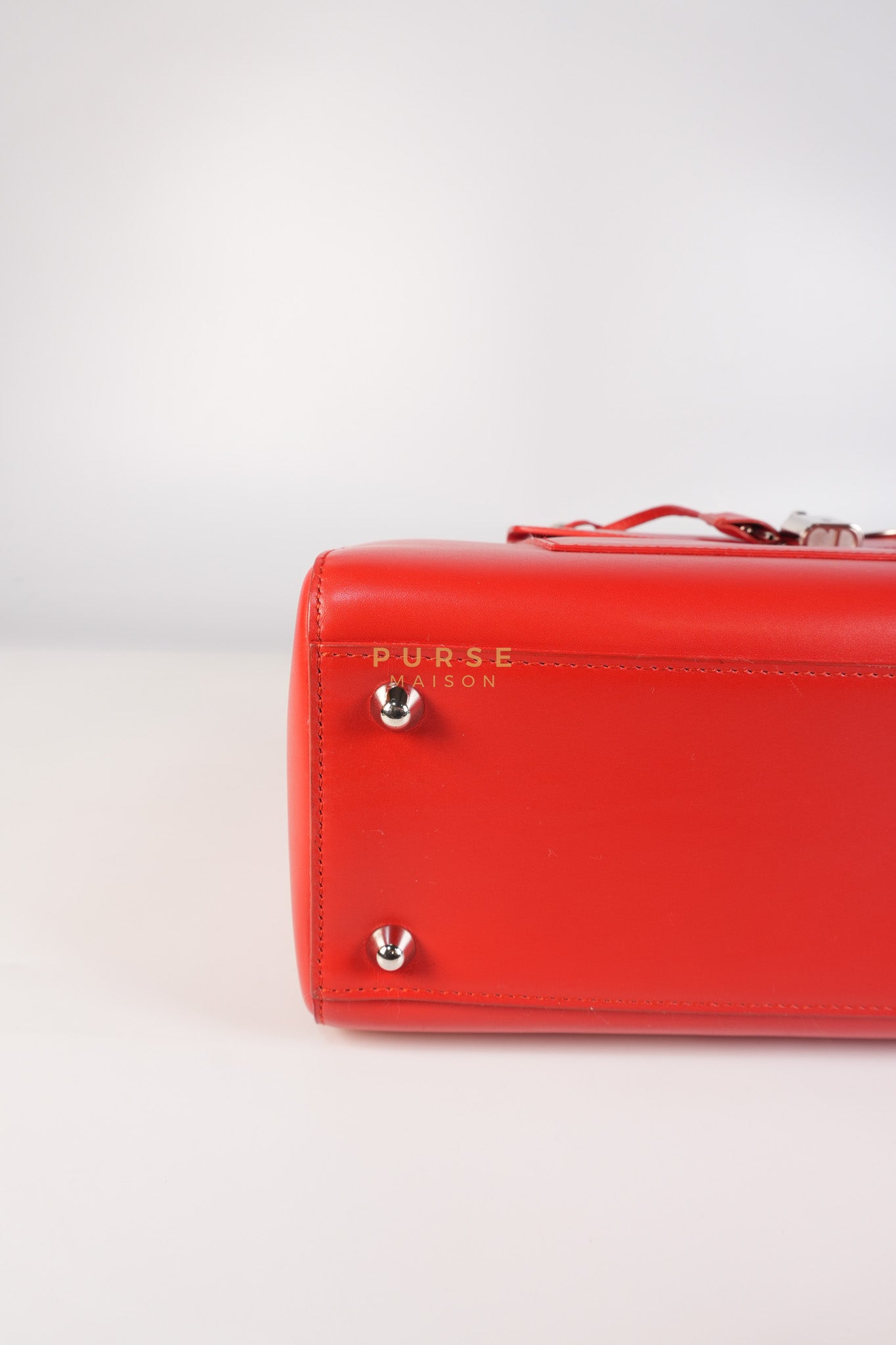 Lady Dior Front Pocket Large Tote Bag in Red Smooth Calfskin Leather & Silver Hardware | Purse Maison Luxury Bags Shop