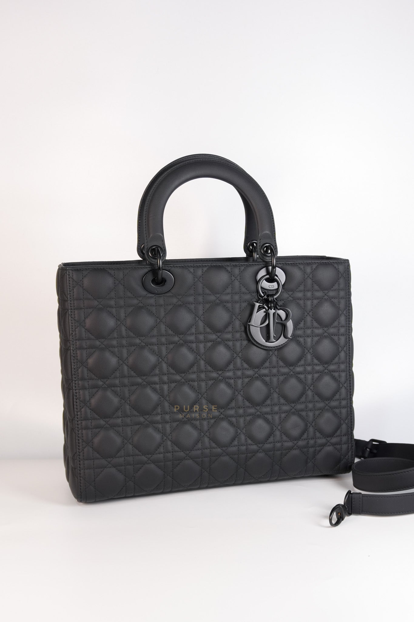 Lady Dior Large Black Ultramatte Cannage Calfskin | Purse Maison Luxury Bags Shop