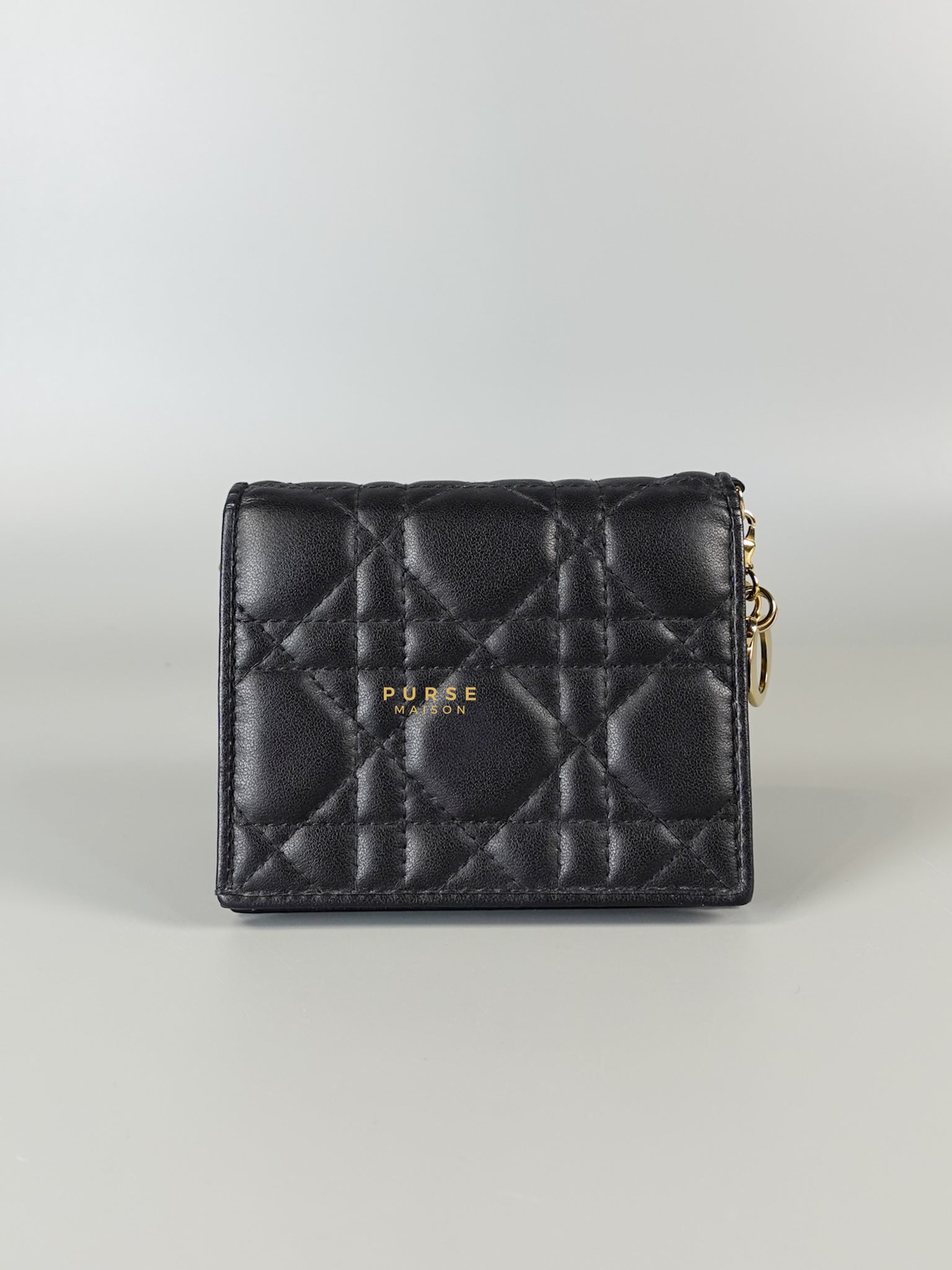 Lady Dior Medium Bi-fold Wallet in Black Lambskin Leather | Purse Maison Luxury Bags Shop