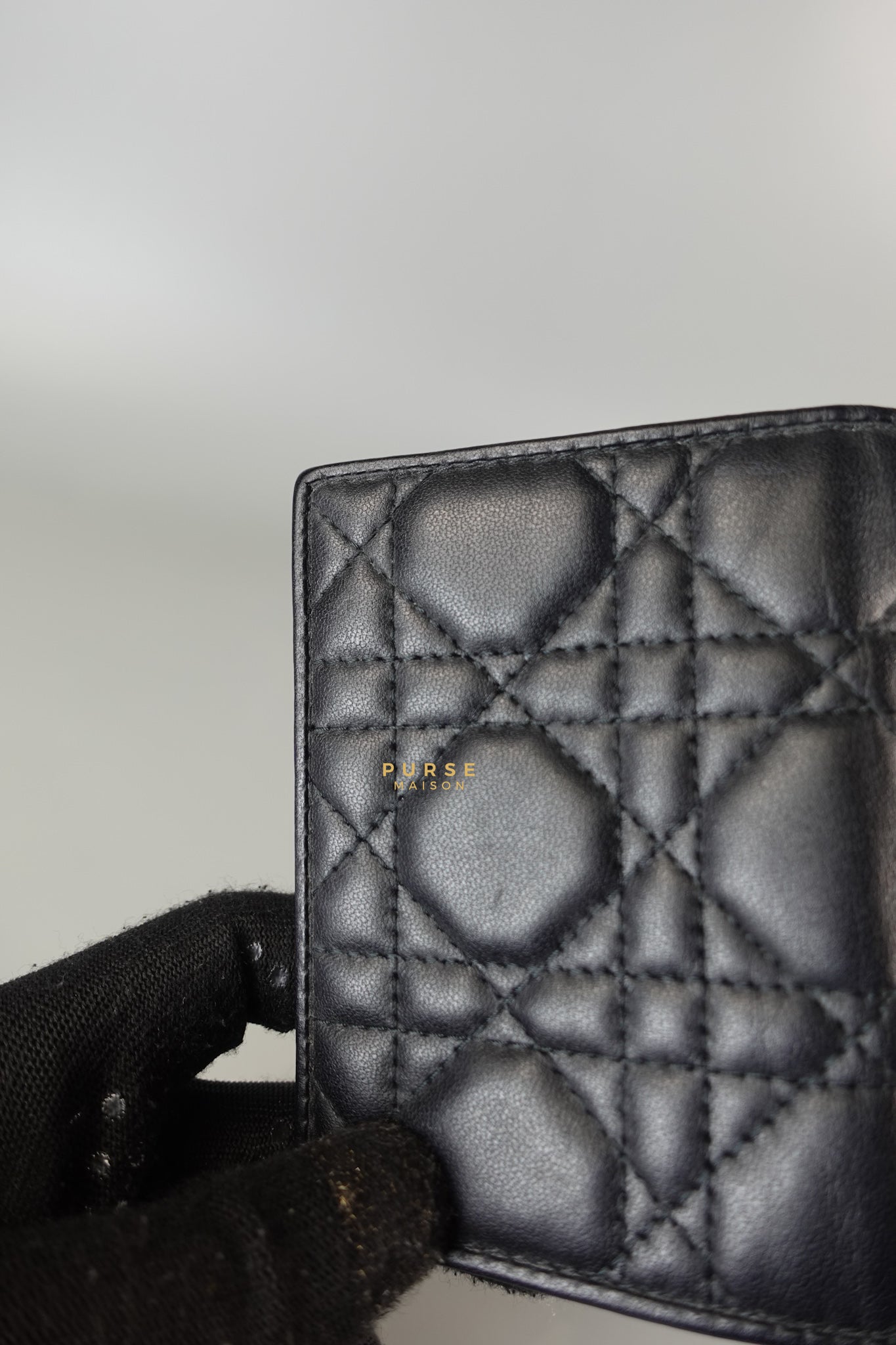 Lady Dior Medium Bi-fold Wallet in Black Lambskin Leather | Purse Maison Luxury Bags Shop