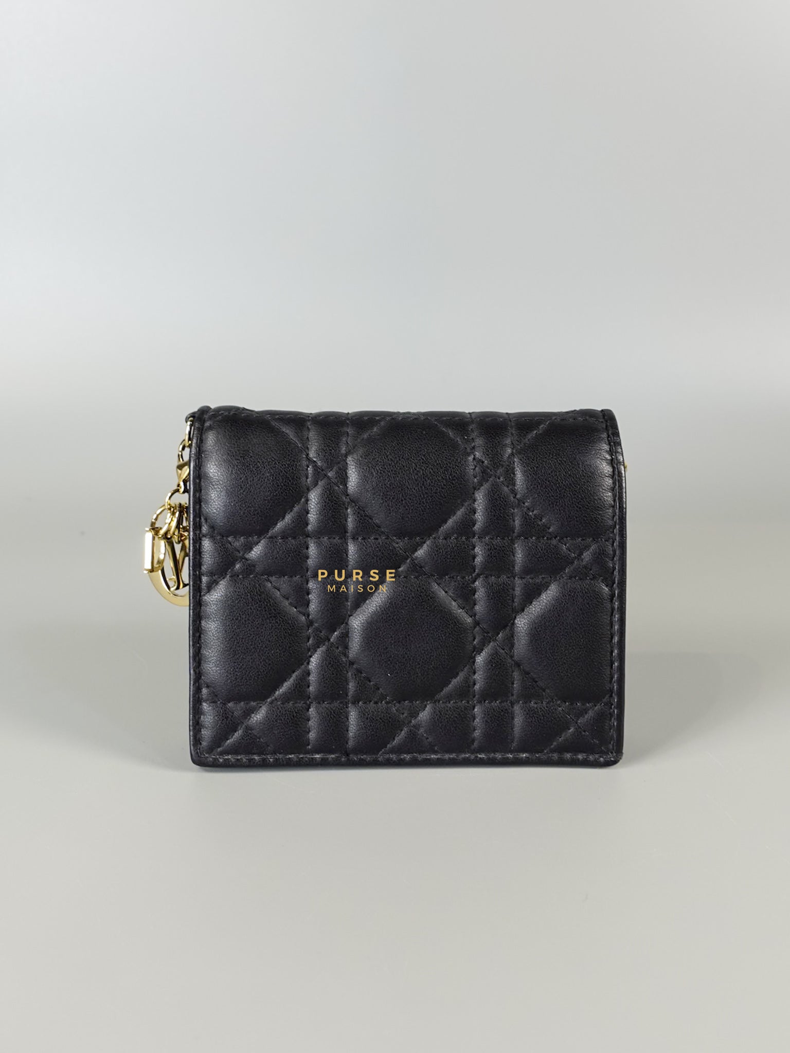 Lady Dior Medium Bi-fold Wallet in Black Lambskin Leather | Purse Maison Luxury Bags Shop