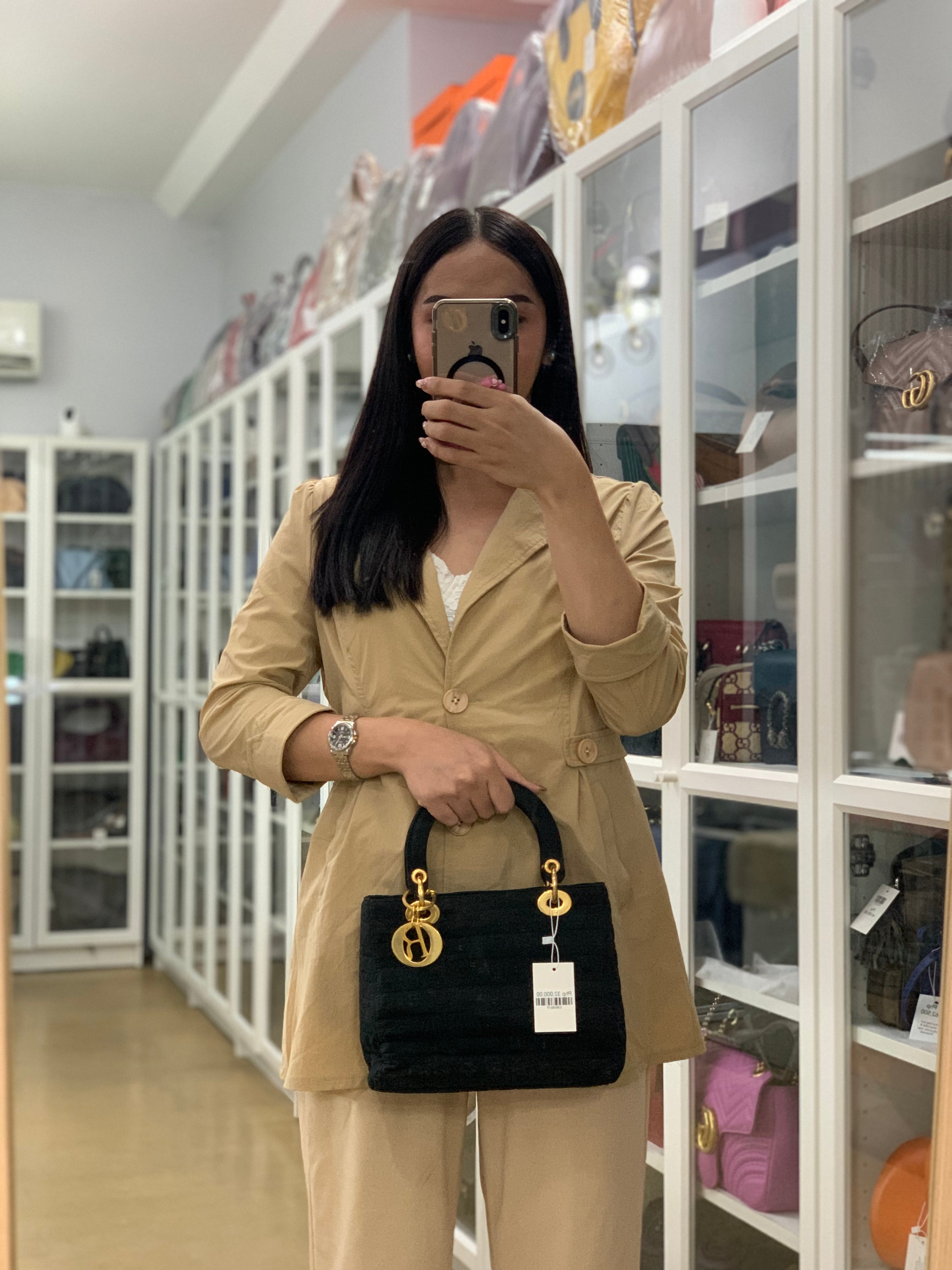 Lady Dior Medium Black Nylon in Gold Hardware | Purse Maison Luxury Bags Shop