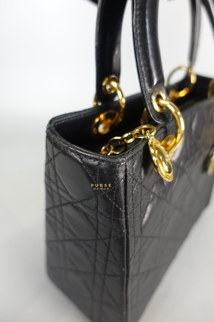 Lady Dior Medium Cannage Black Lambskin Hand Bag | Purse Maison Luxury Bags Shop