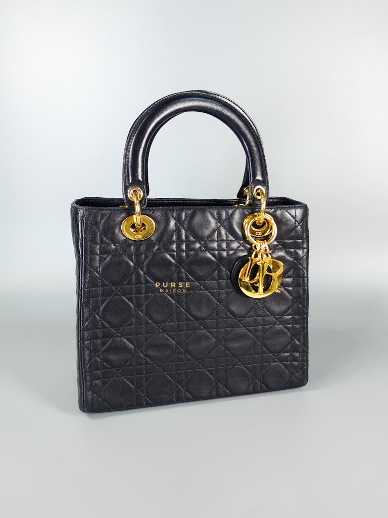 Lady Dior Medium Cannage Black Lambskin Hand Bag | Purse Maison Luxury Bags Shop