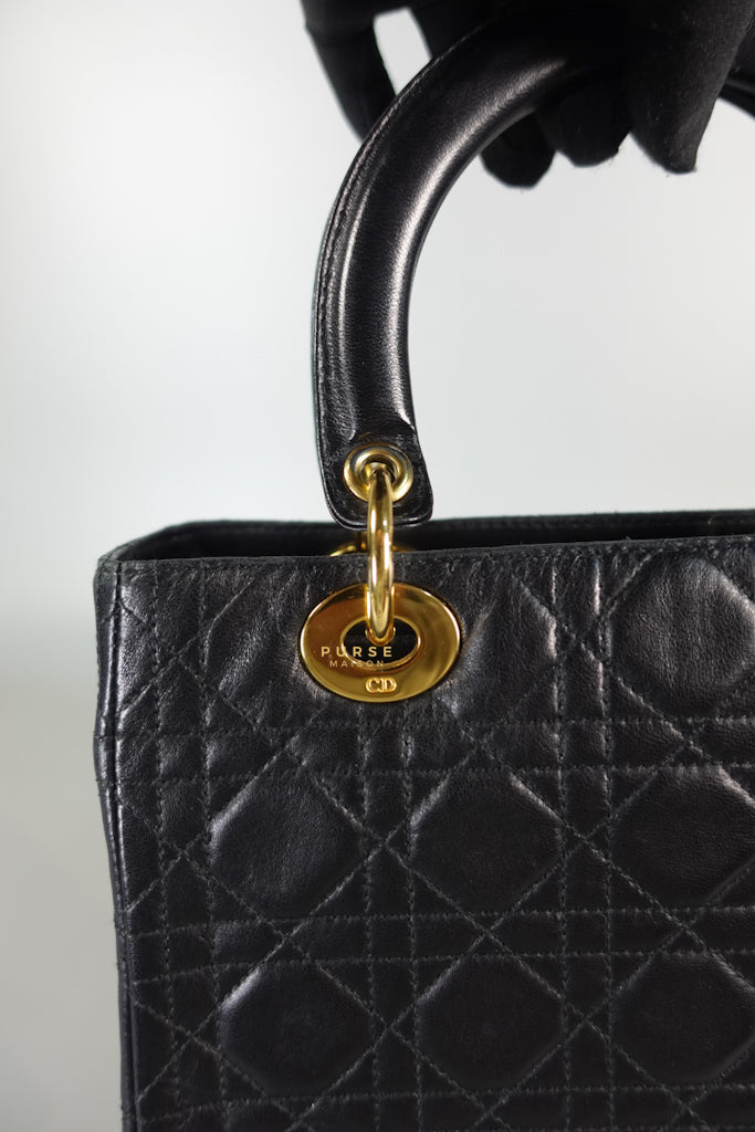 Lady Dior Medium Cannage Black Lambskin Hand Bag | Purse Maison Luxury Bags Shop