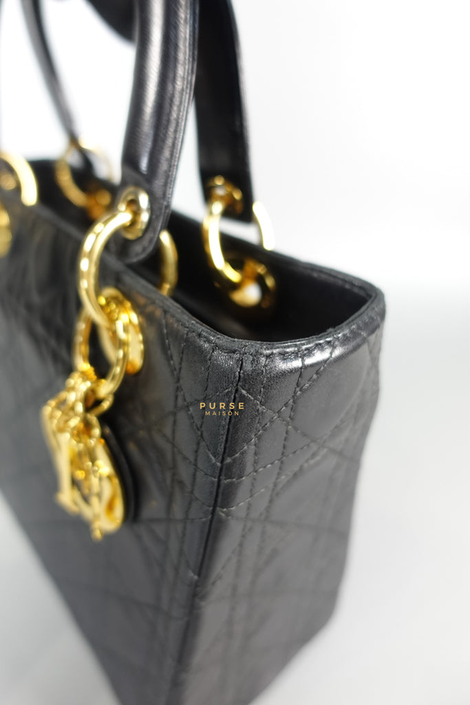Lady Dior Medium Cannage Black Lambskin Hand Bag | Purse Maison Luxury Bags Shop