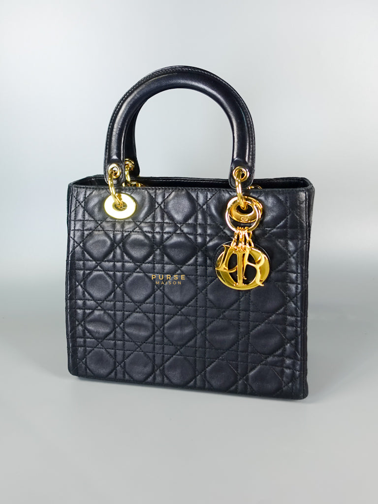Lady Dior Medium Cannage Black Lambskin Hand Bag | Purse Maison Luxury Bags Shop