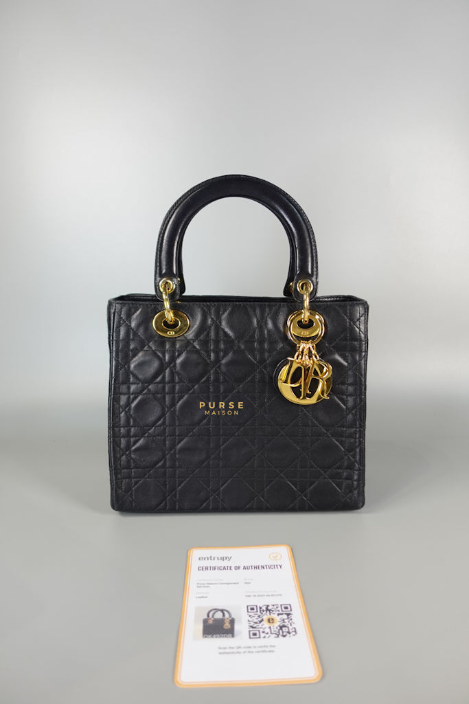 Lady Dior Medium Cannage Black Lambskin Hand Bag | Purse Maison Luxury Bags Shop