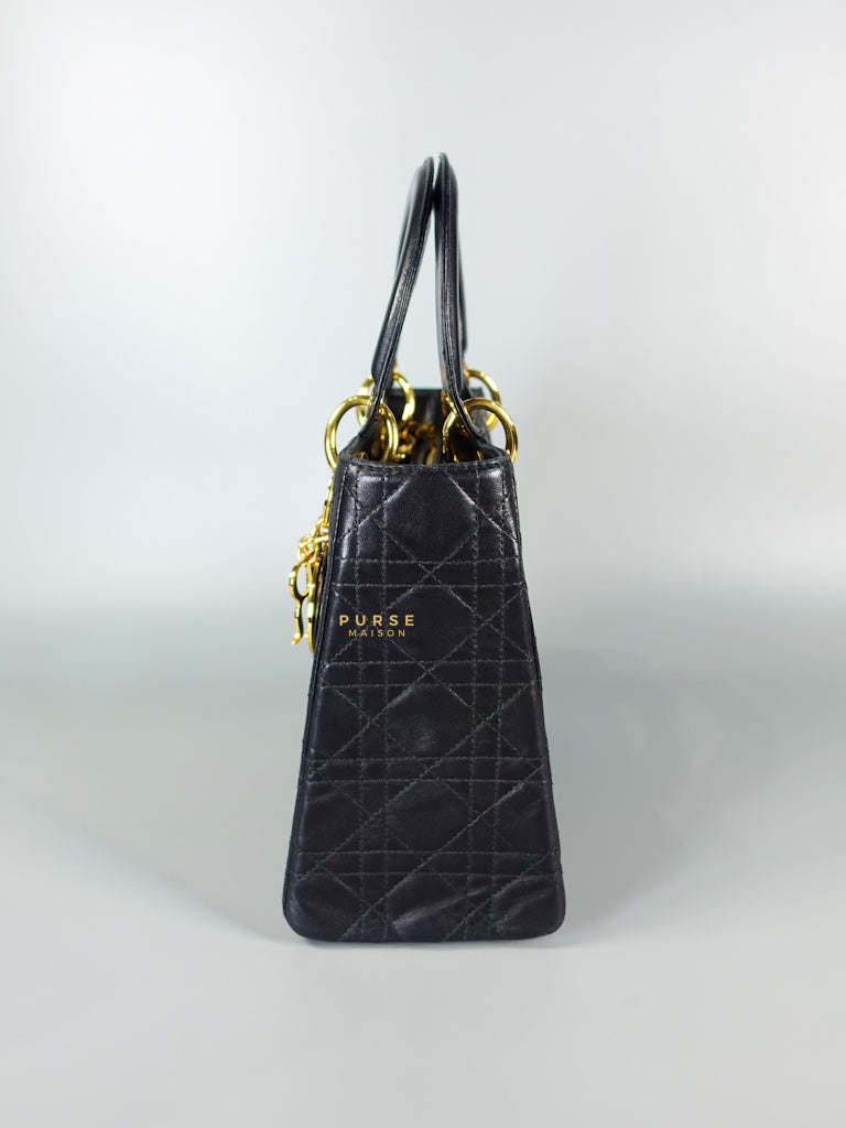 Lady Dior Medium Cannage Black Lambskin Hand Bag | Purse Maison Luxury Bags Shop