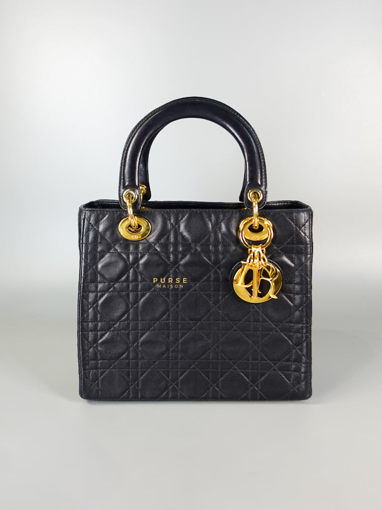 Lady Dior Medium Cannage Black Lambskin Hand Bag | Purse Maison Luxury Bags Shop