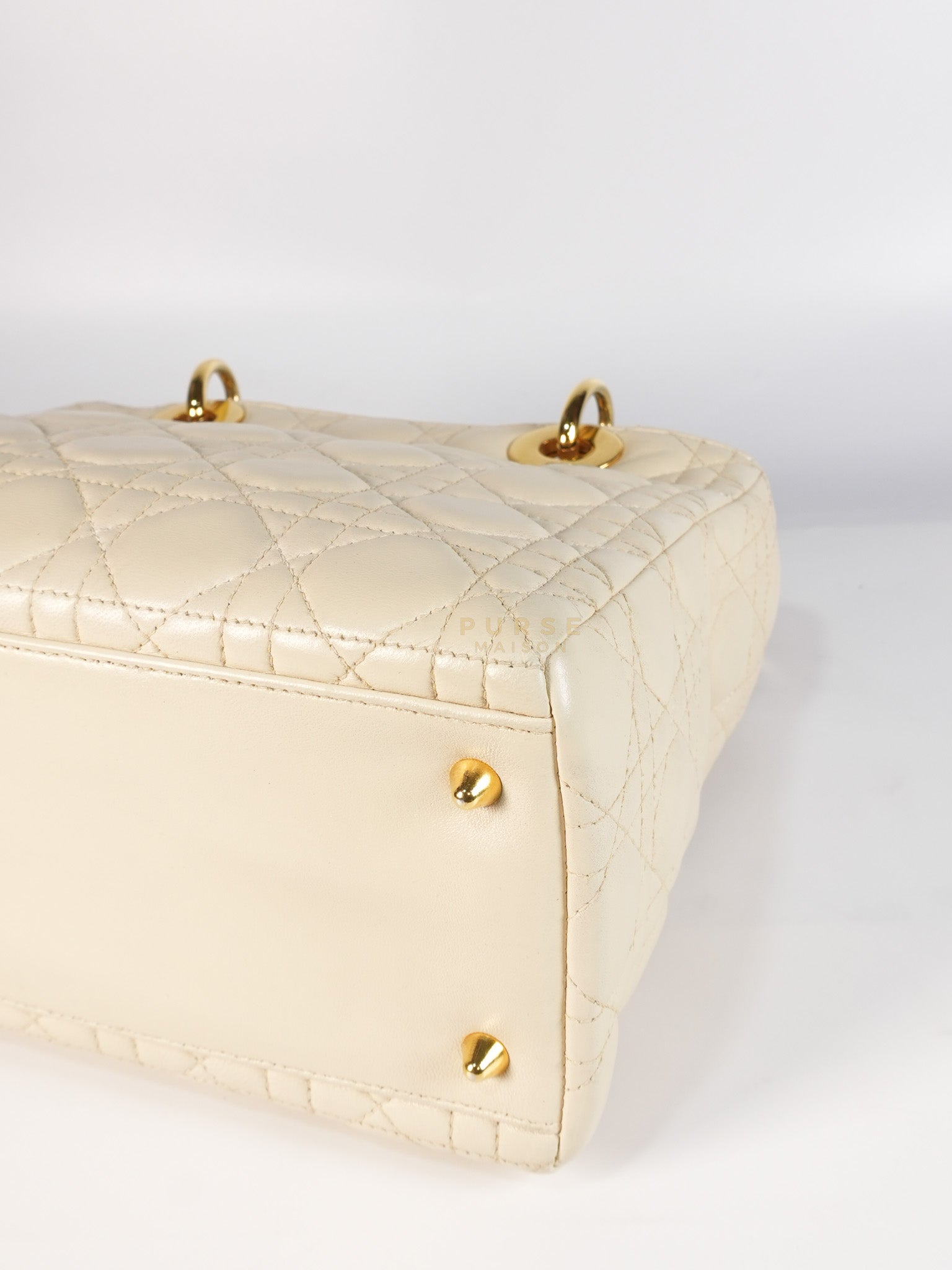 Lady Dior Medium in Cream Cannage Lambskin Leather and Gold Hardware | Purse Maison Luxury Bags Shop