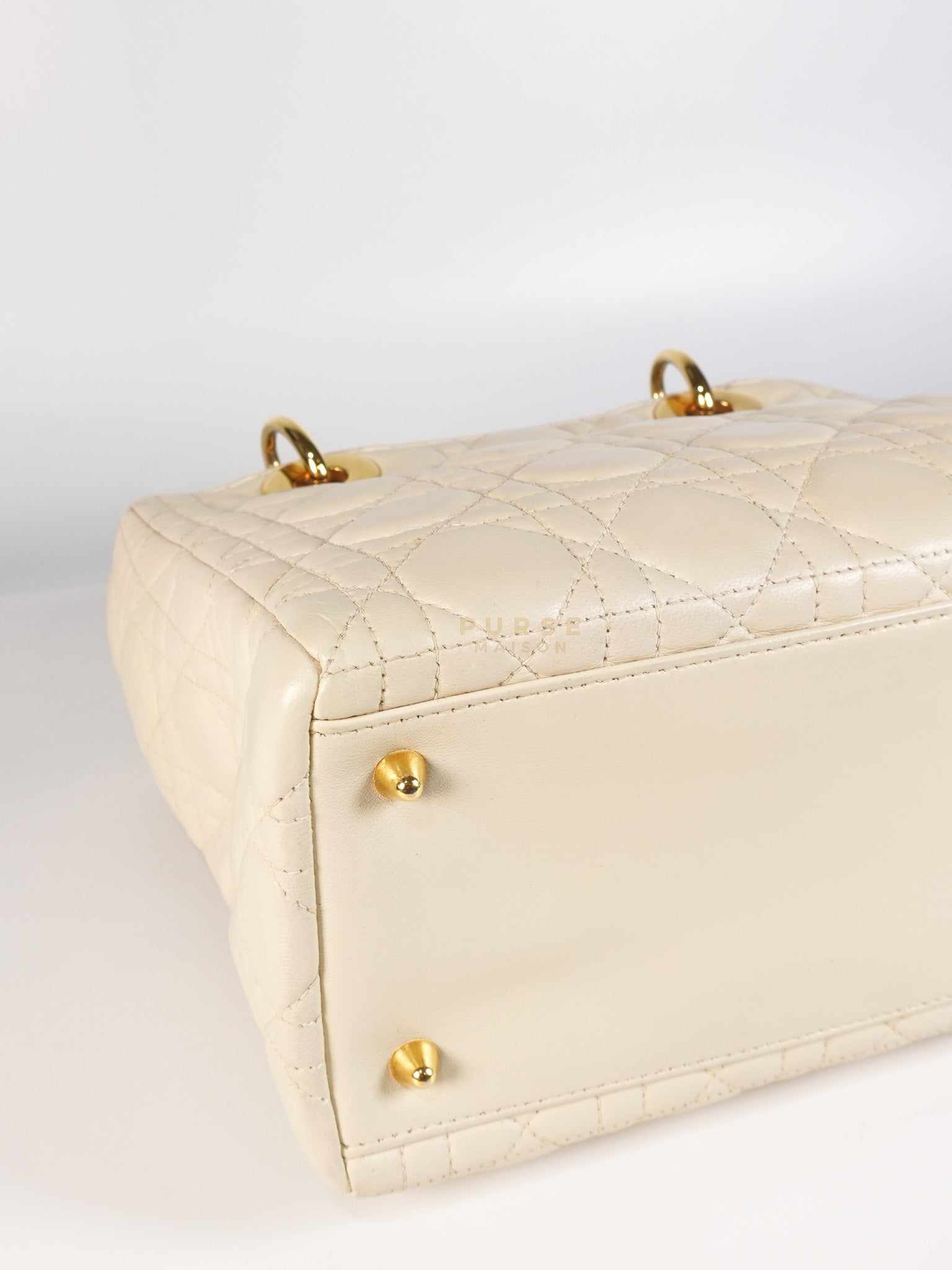 Lady Dior Medium in Cream Cannage Lambskin Leather and Gold Hardware | Purse Maison Luxury Bags Shop
