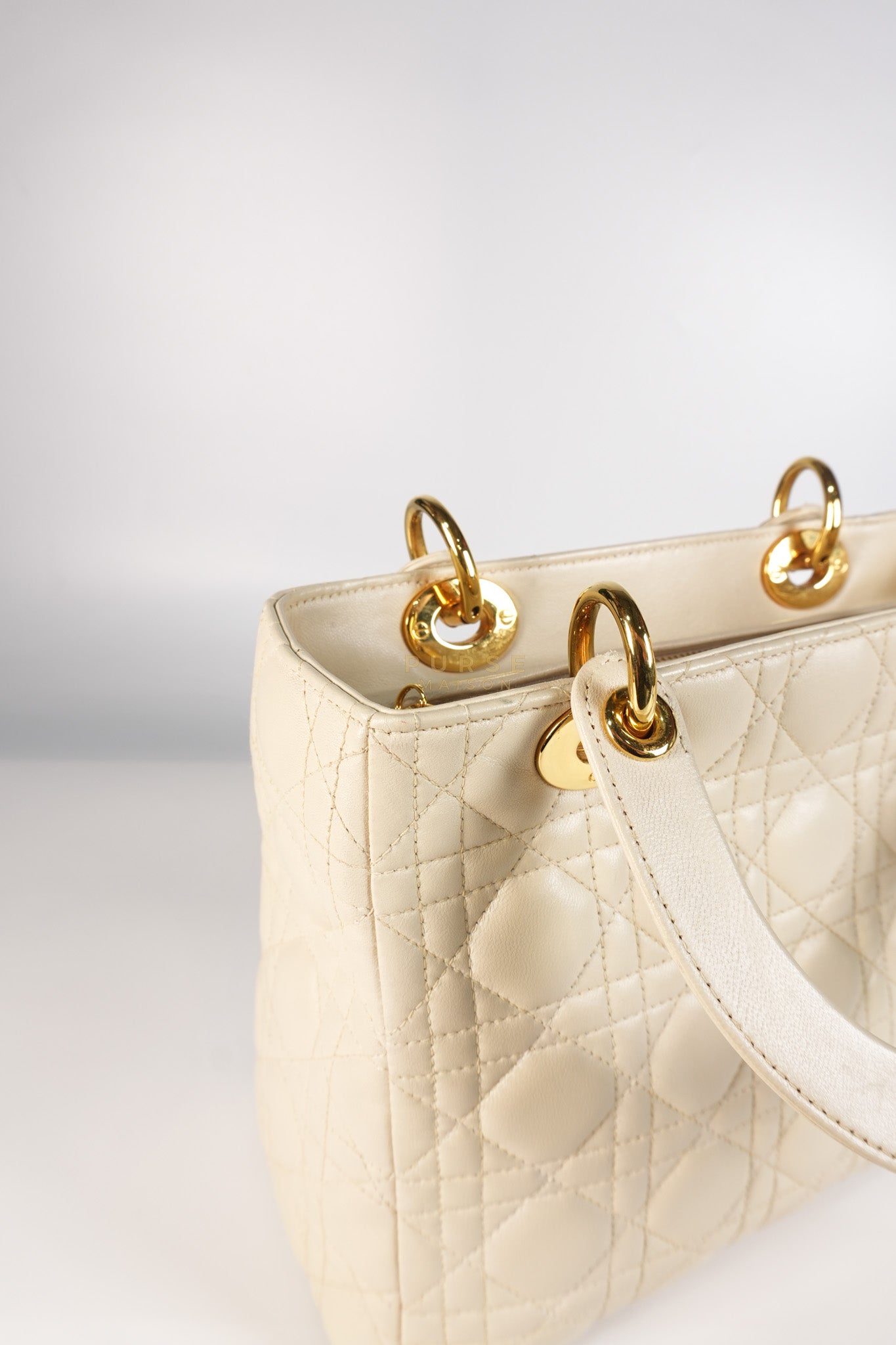 Lady Dior Medium in Cream Cannage Lambskin Leather and Gold Hardware | Purse Maison Luxury Bags Shop