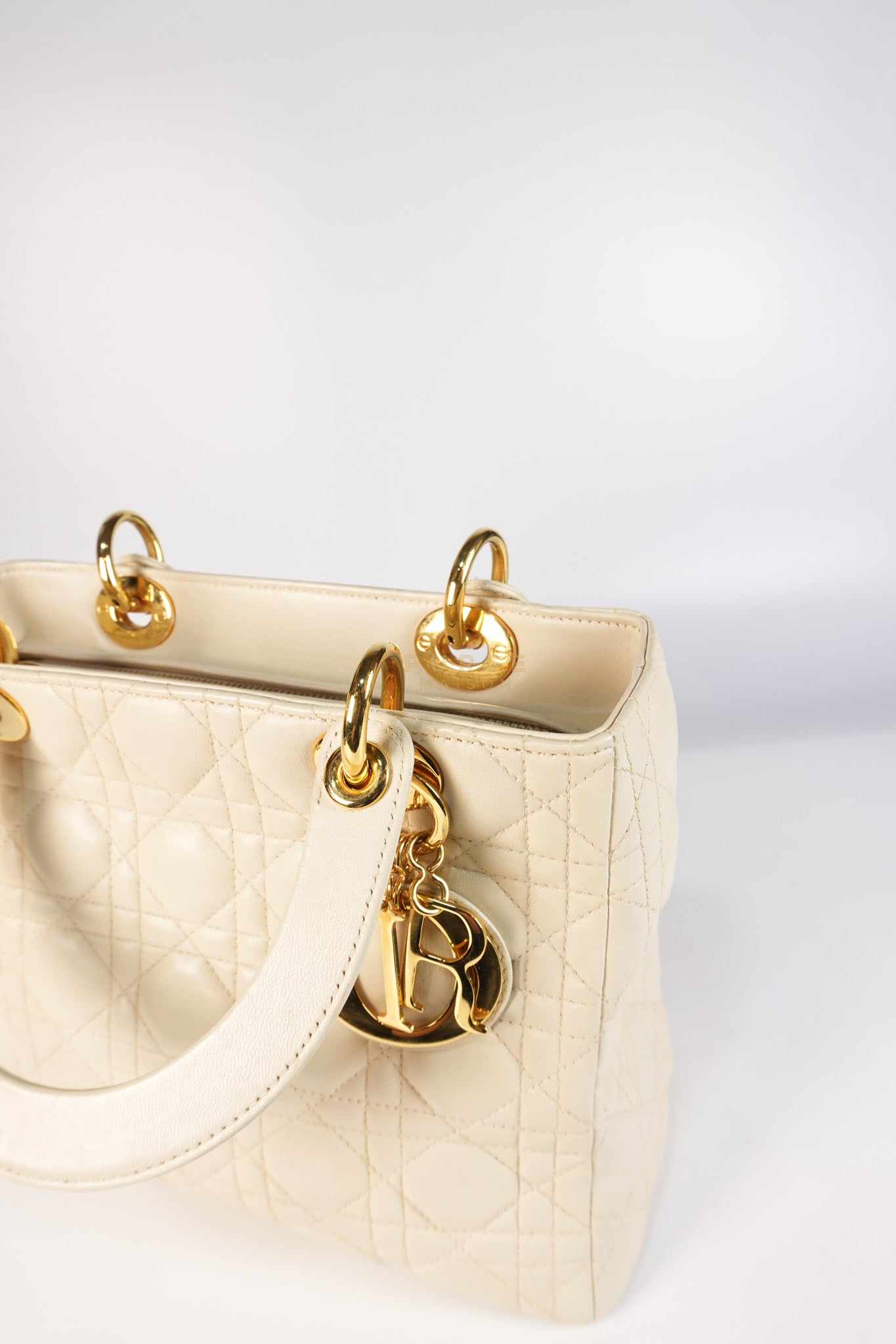 Lady Dior Medium in Cream Cannage Lambskin Leather and Gold Hardware | Purse Maison Luxury Bags Shop
