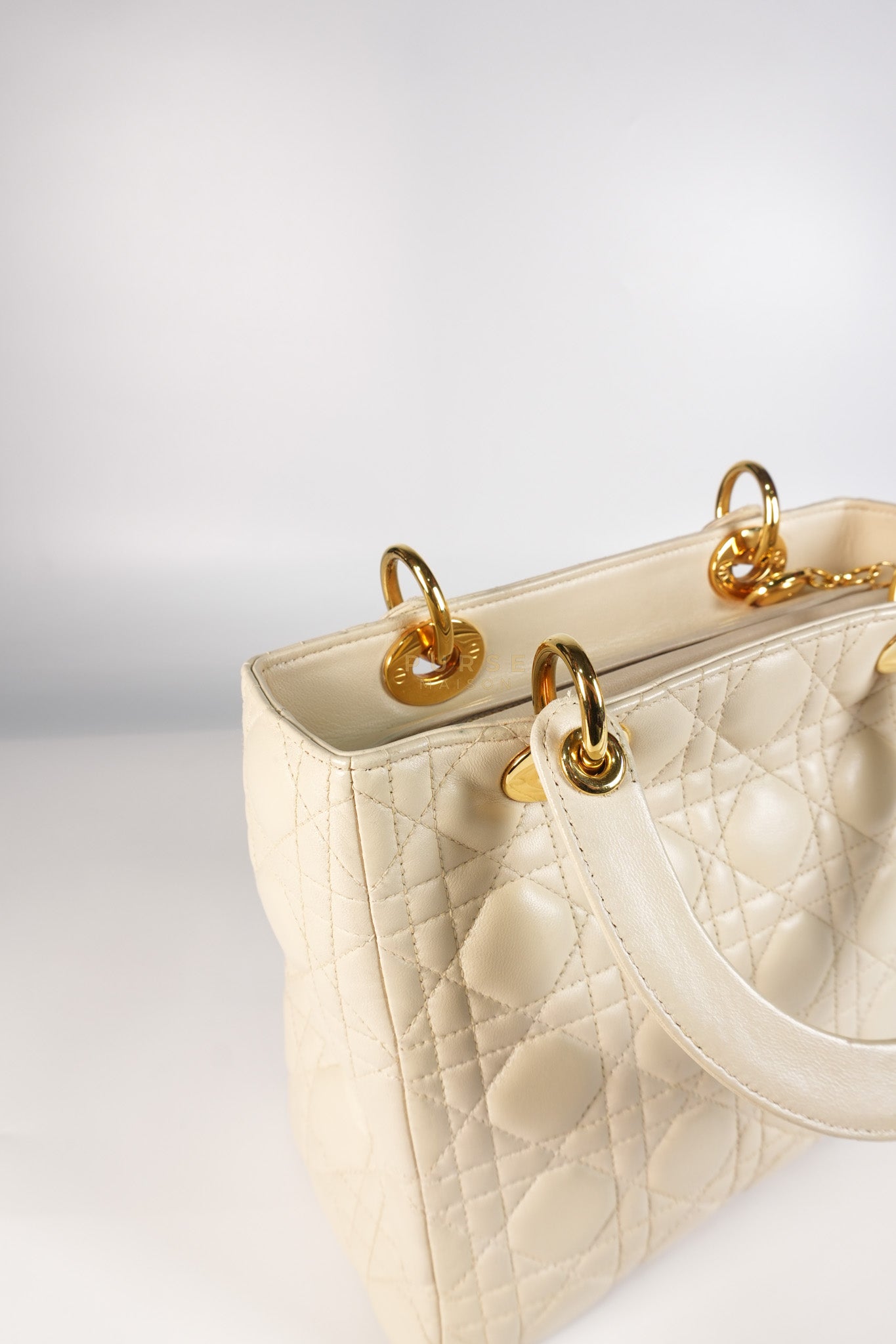 Lady Dior Medium in Cream Cannage Lambskin Leather and Gold Hardware | Purse Maison Luxury Bags Shop