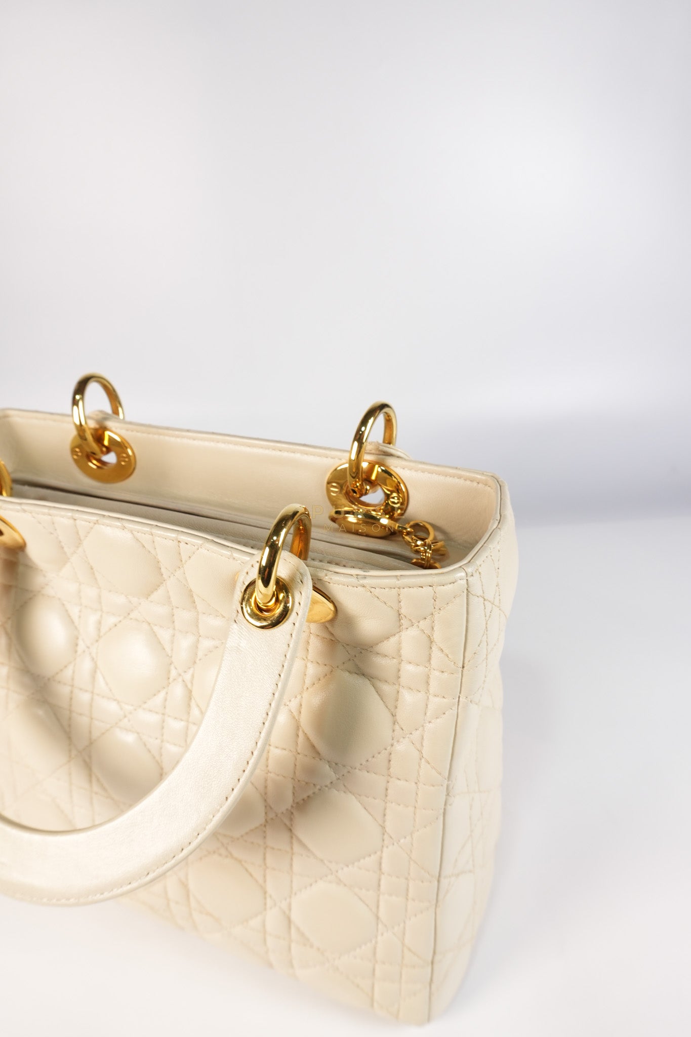 Lady Dior Medium in Cream Cannage Lambskin Leather and Gold Hardware | Purse Maison Luxury Bags Shop