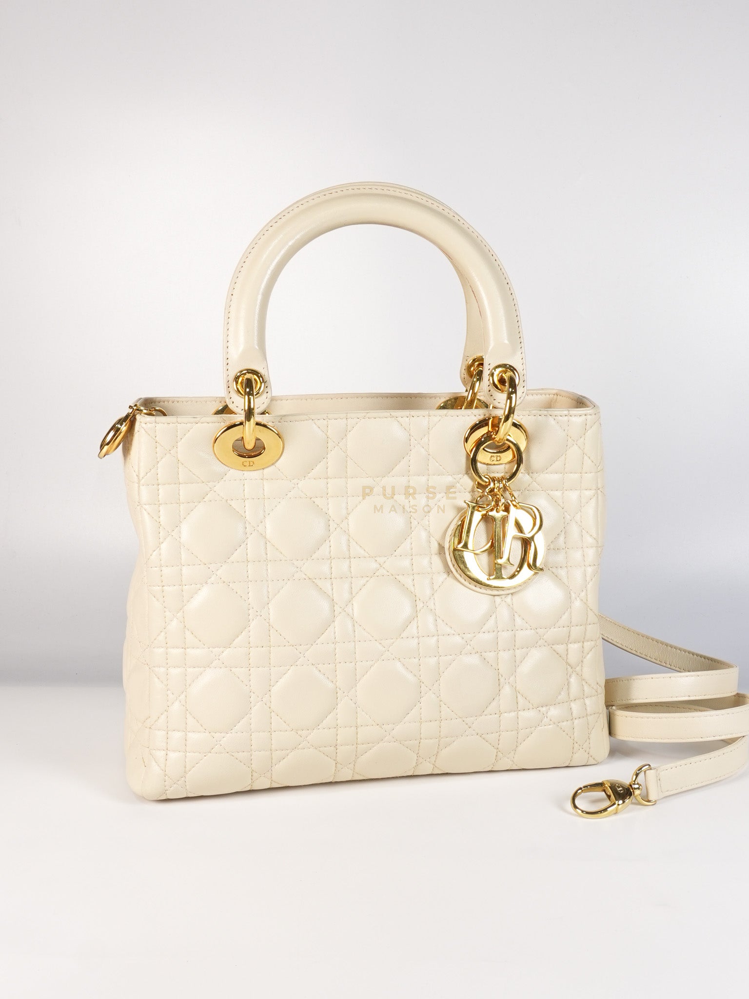 Lady Dior Medium in Cream Cannage Lambskin Leather and Gold Hardware | Purse Maison Luxury Bags Shop