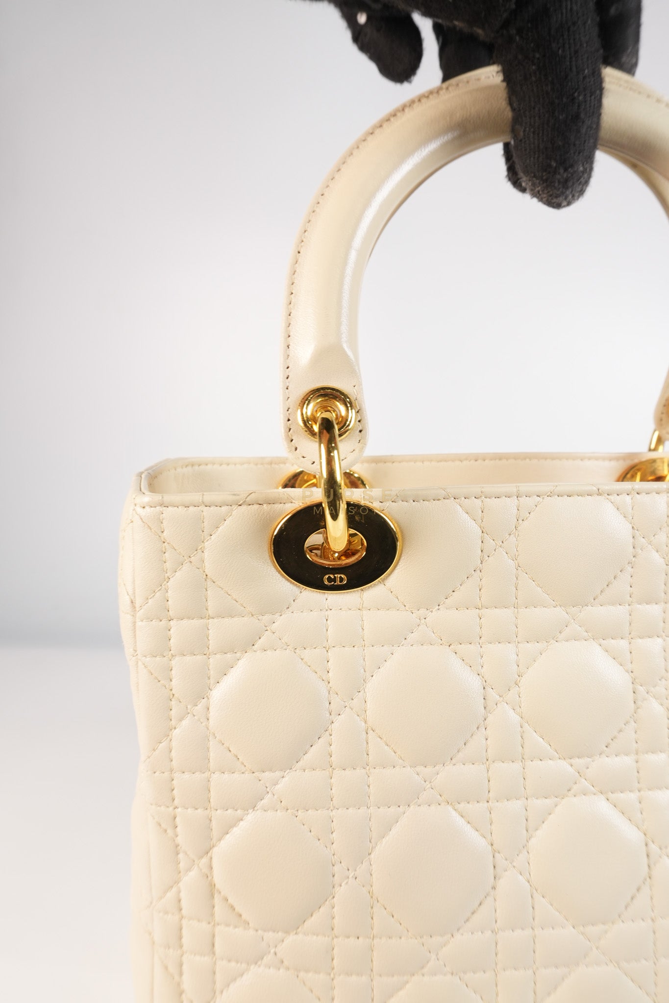 Lady Dior Medium in Cream Cannage Lambskin Leather and Gold Hardware | Purse Maison Luxury Bags Shop