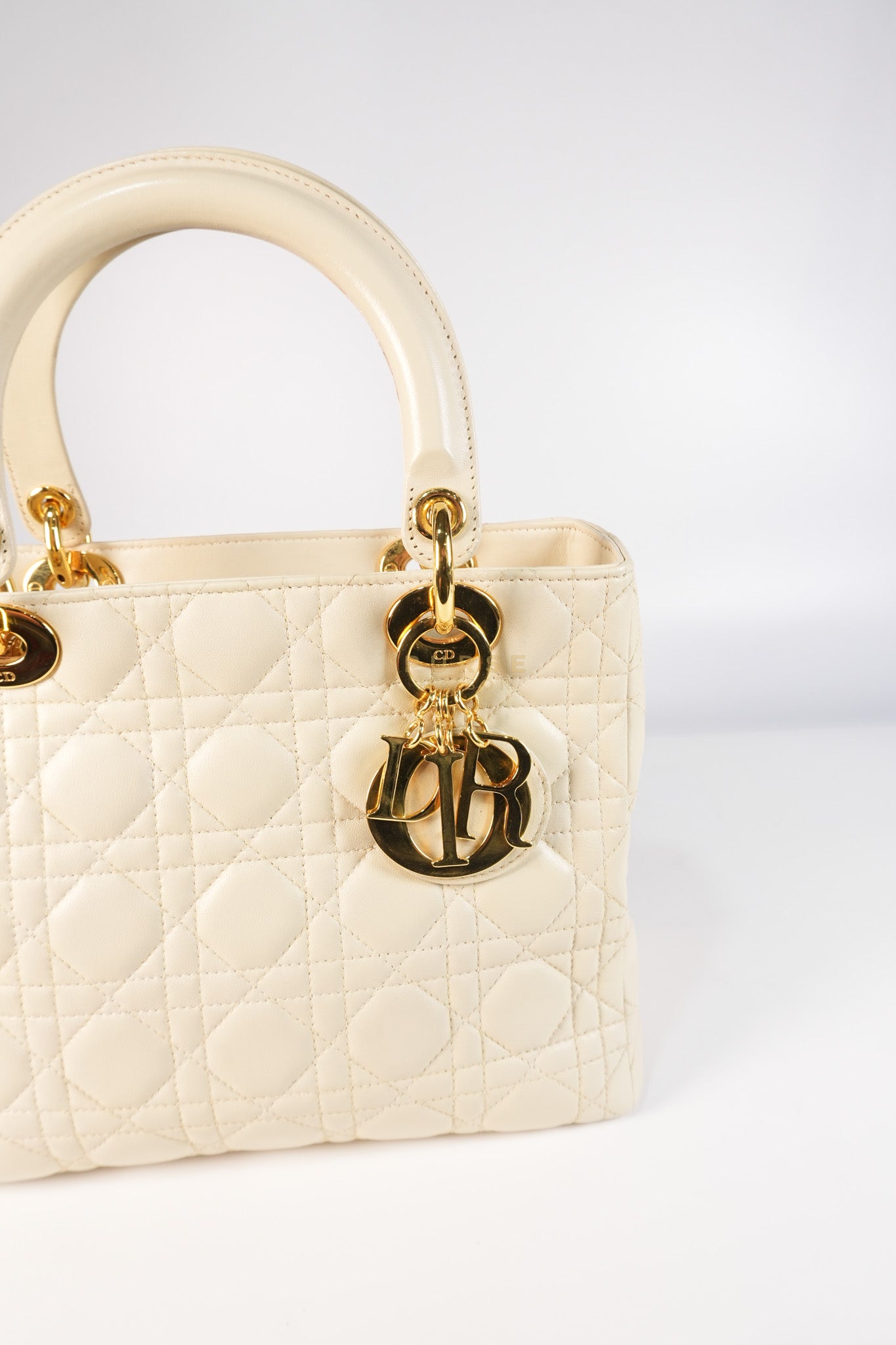 Lady Dior Medium in Cream Cannage Lambskin Leather and Gold Hardware | Purse Maison Luxury Bags Shop