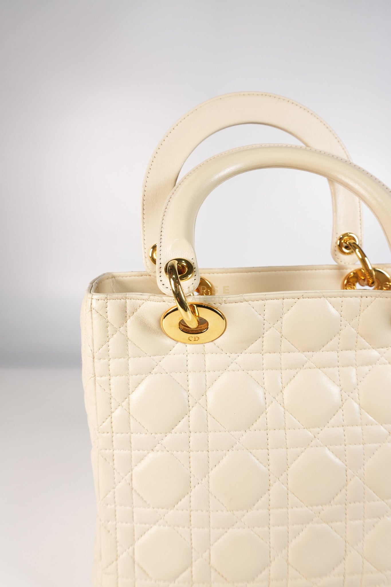 Lady Dior Medium in Cream Cannage Lambskin Leather and Gold Hardware | Purse Maison Luxury Bags Shop