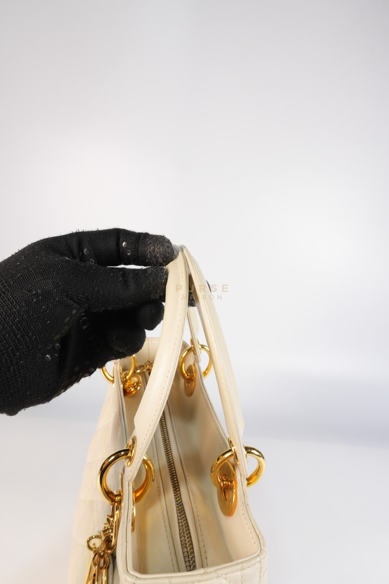 Lady Dior Medium in Cream Cannage Lambskin Leather and Gold Hardware | Purse Maison Luxury Bags Shop