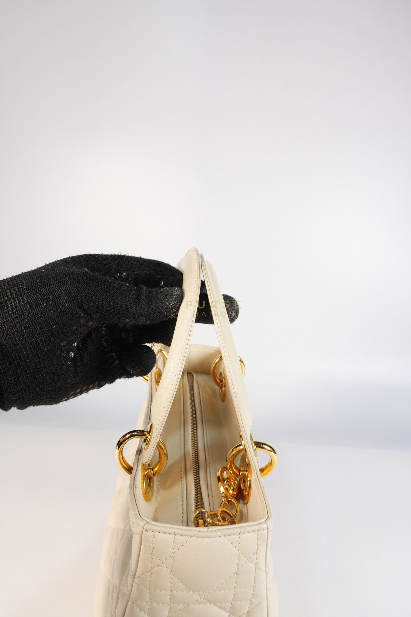 Lady Dior Medium in Cream Cannage Lambskin Leather and Gold Hardware | Purse Maison Luxury Bags Shop