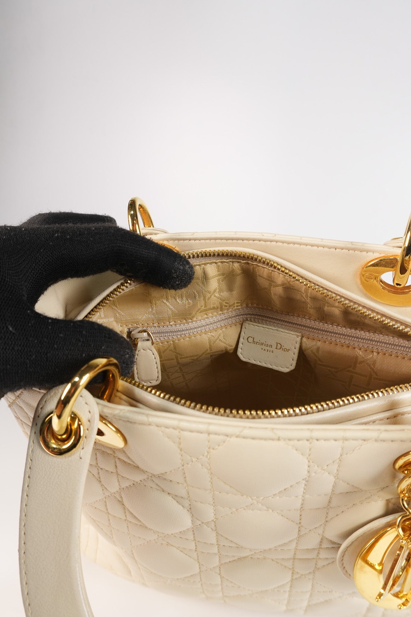 Lady Dior Medium in Cream Cannage Lambskin Leather and Gold Hardware | Purse Maison Luxury Bags Shop
