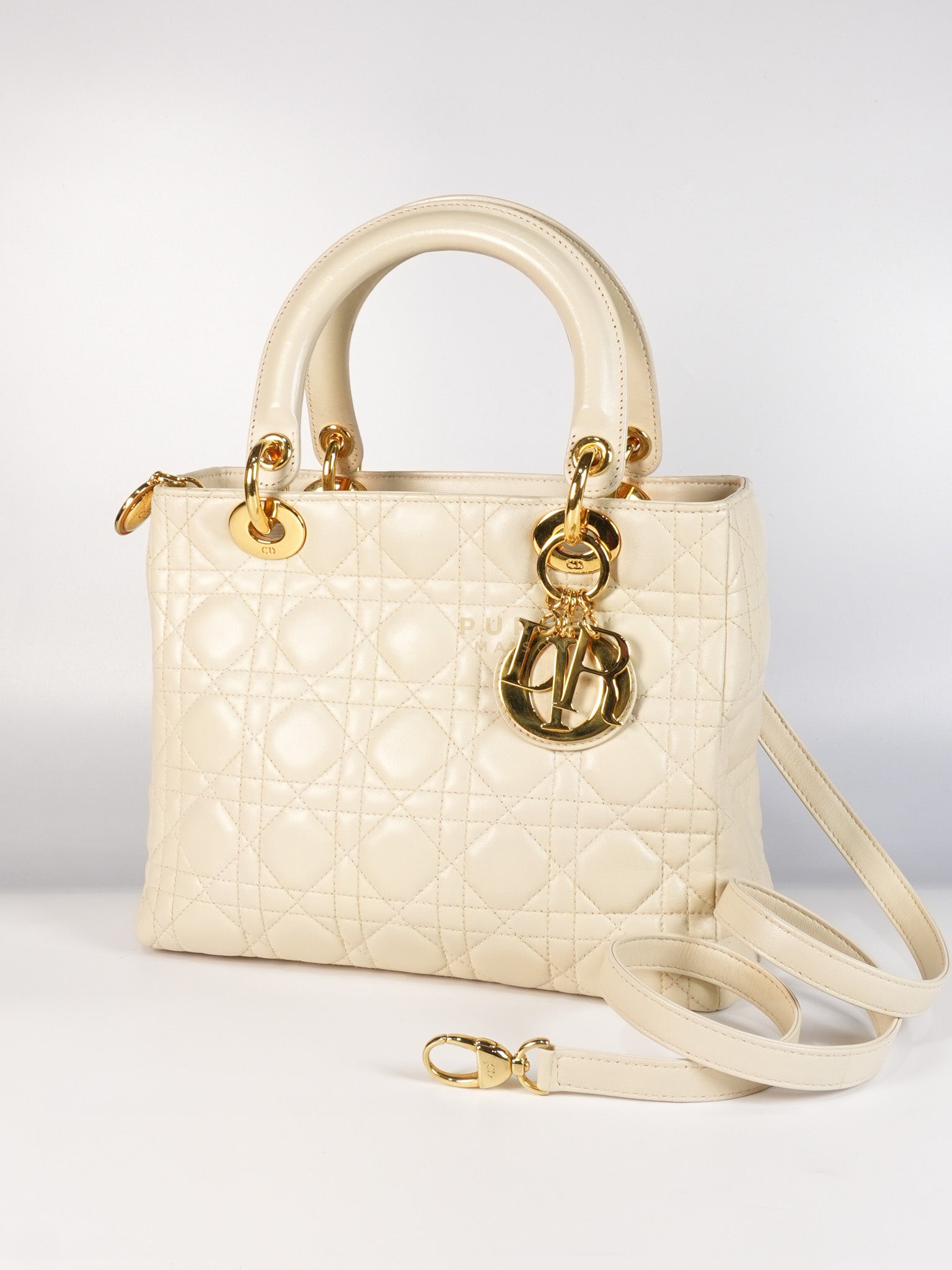 Lady Dior Medium in Cream Cannage Lambskin Leather and Gold Hardware | Purse Maison Luxury Bags Shop
