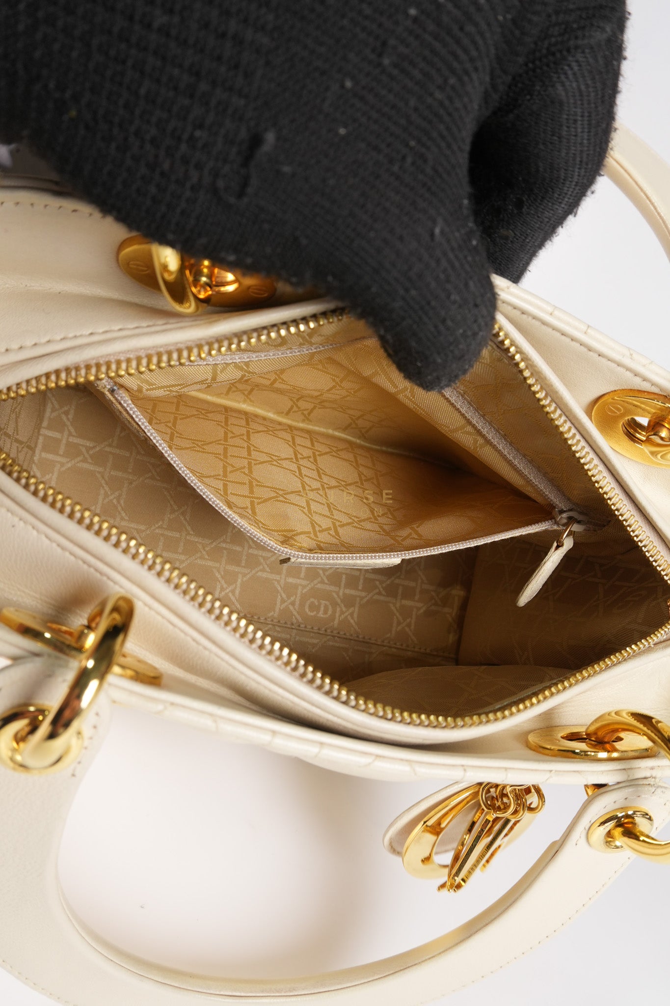 Lady Dior Medium in Cream Cannage Lambskin Leather and Gold Hardware | Purse Maison Luxury Bags Shop