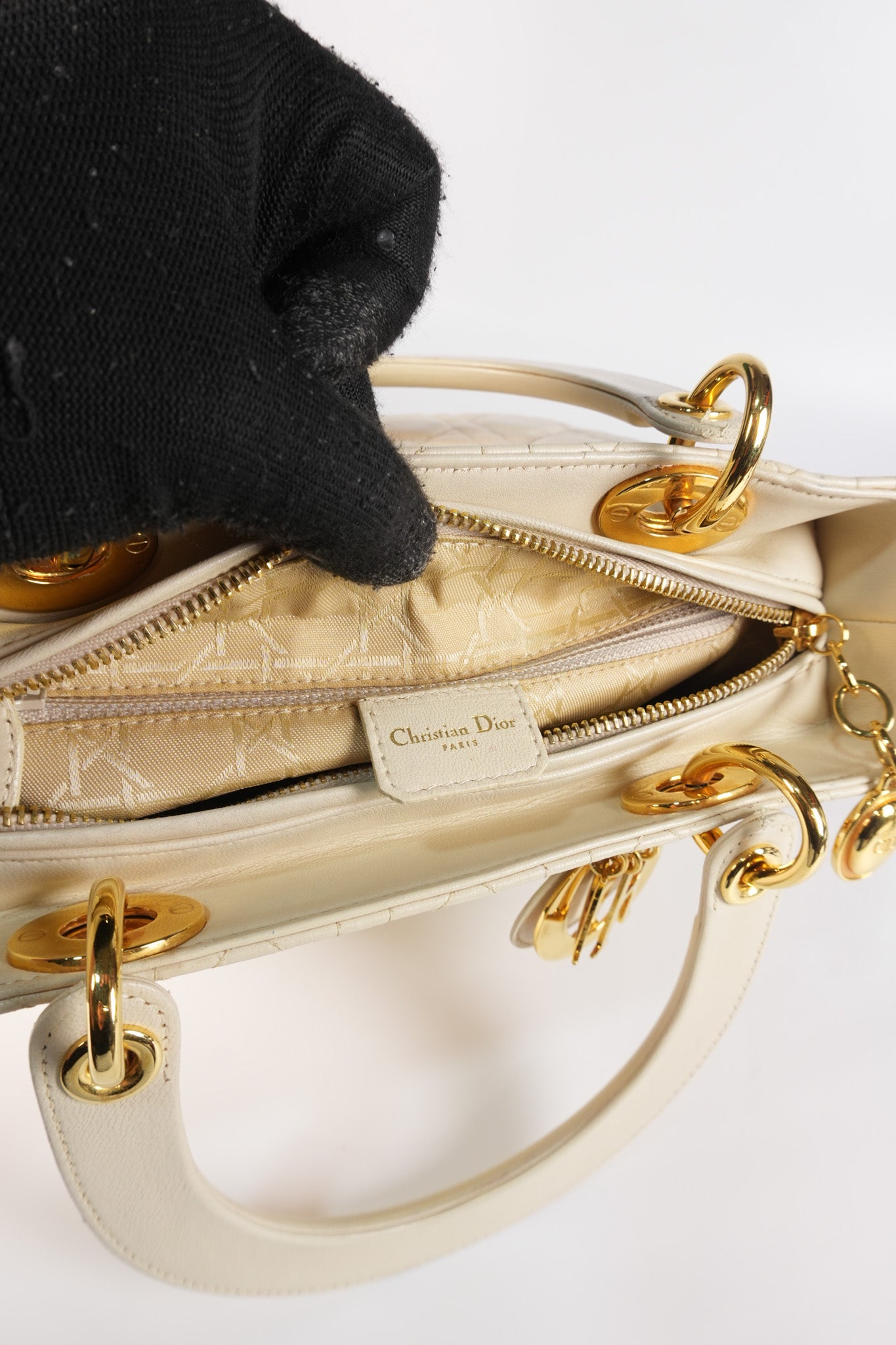 Lady Dior Medium in Cream Cannage Lambskin Leather and Gold Hardware | Purse Maison Luxury Bags Shop