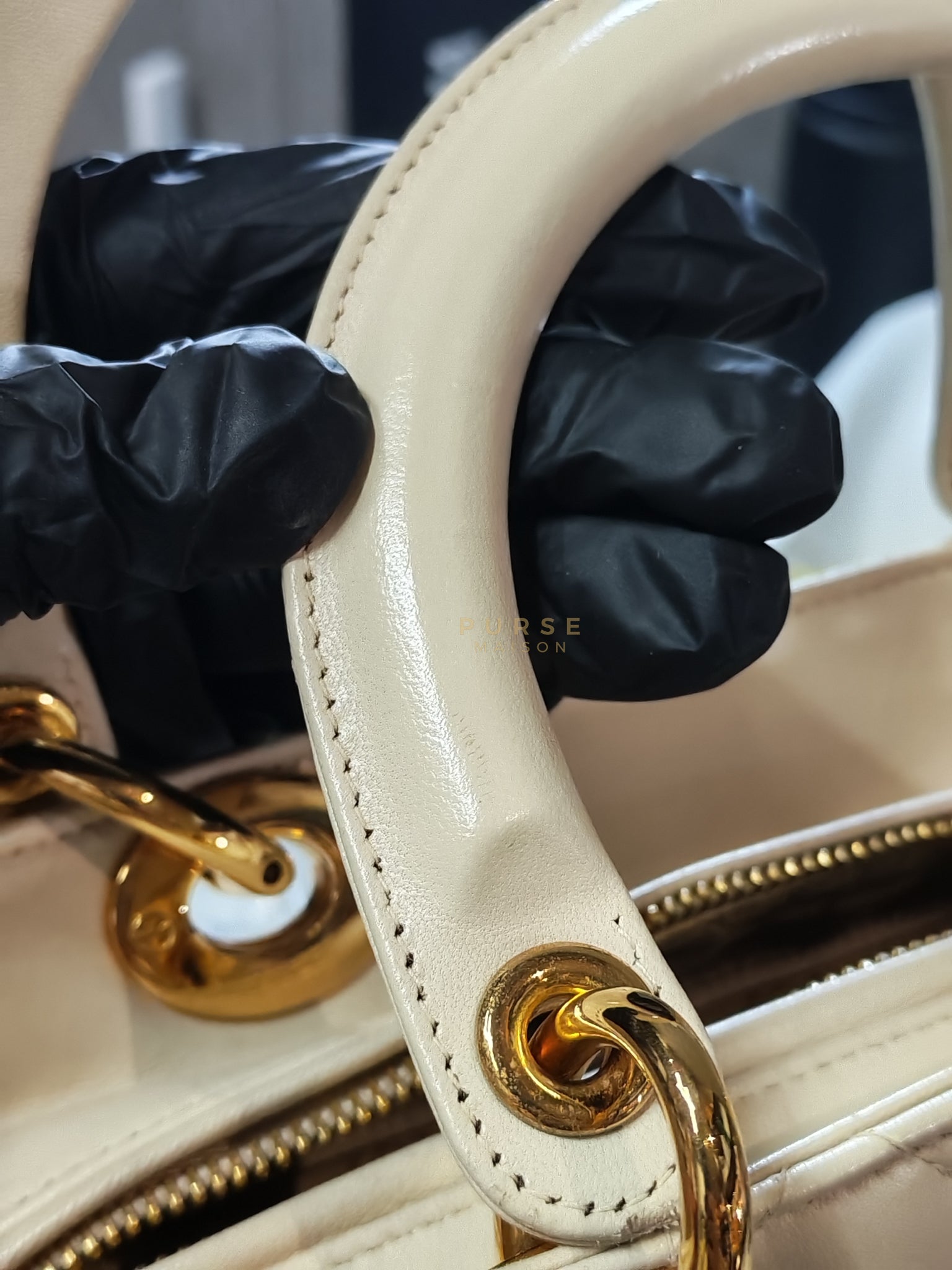 Lady Dior Medium in Cream Cannage Lambskin Leather and Gold Hardware | Purse Maison Luxury Bags Shop